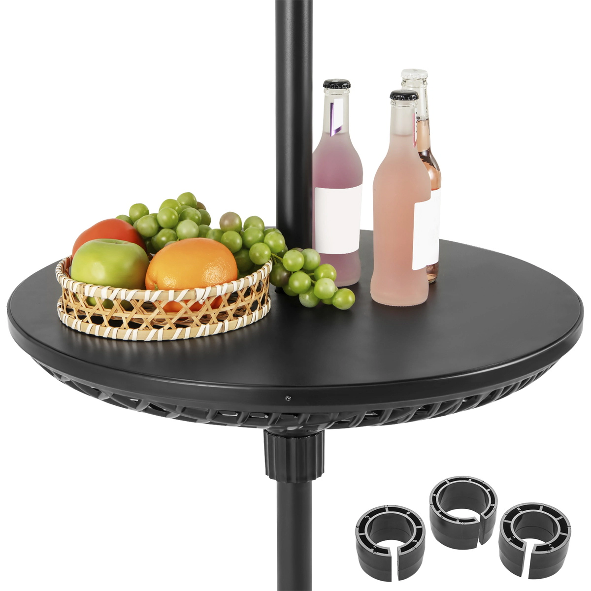 SUGIFT Black 3 Pole Adapters ABS 23-in Patio Umbrella Table Tray