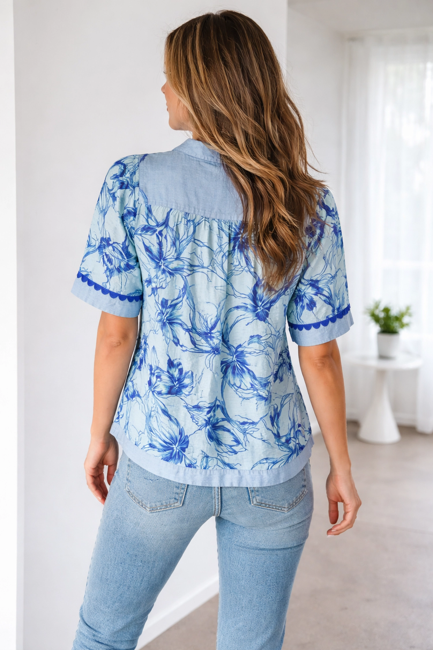Threaded Pear Women's Elowen Short Sleeve Floral Blouse
