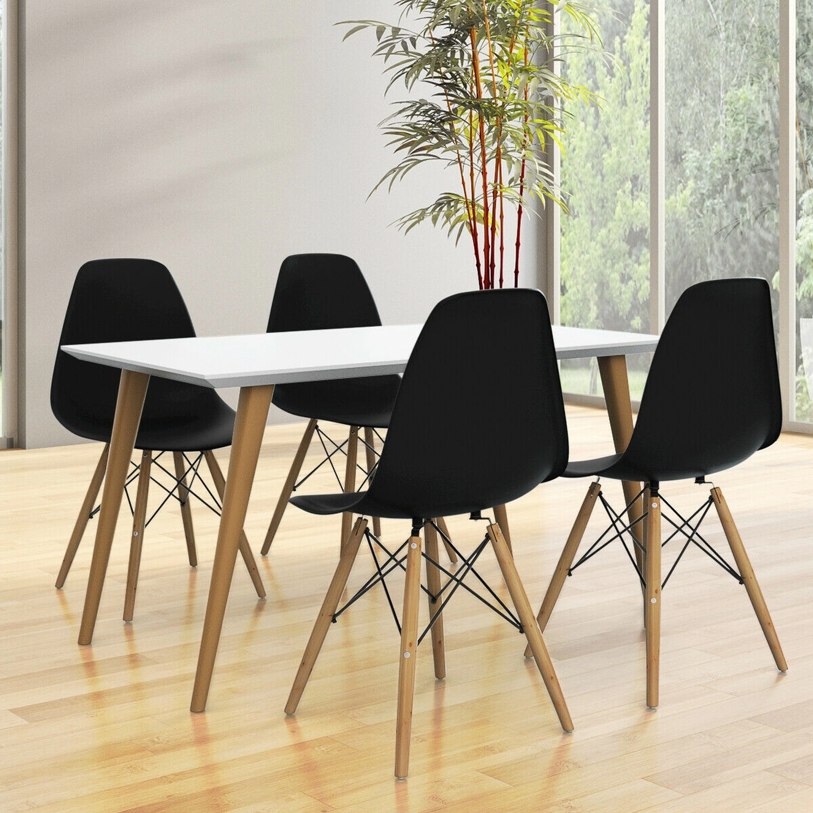 SUGIFT Set of 2 Black Mid-Century Modern Molded Shell Dining Chairs with Solid Beech Wood Legs for Kitchen