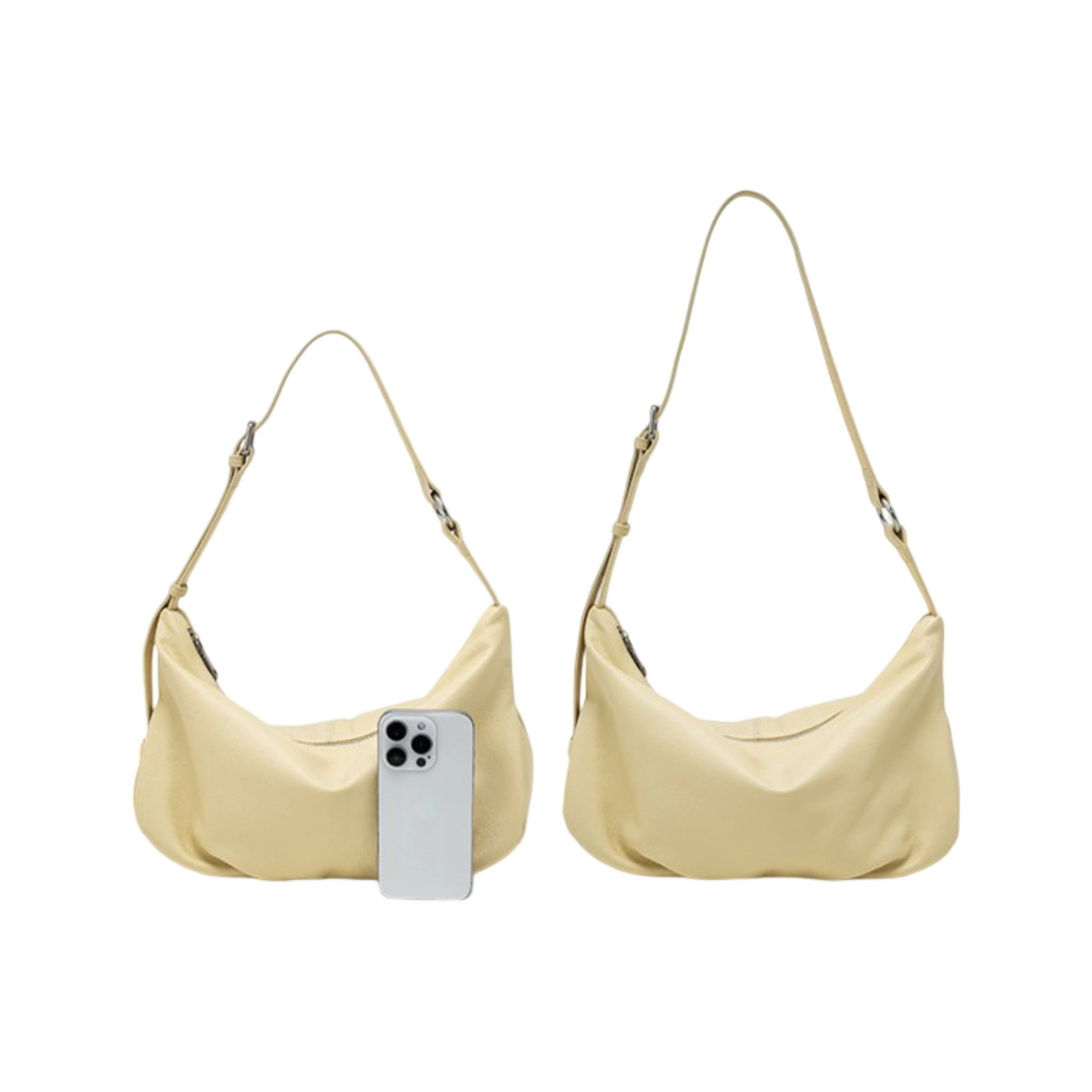 Alilang Women's Slouchy Leather Shoulder Bag with Adjustable Strap Soft Crescent Silhouette and Zip Closure