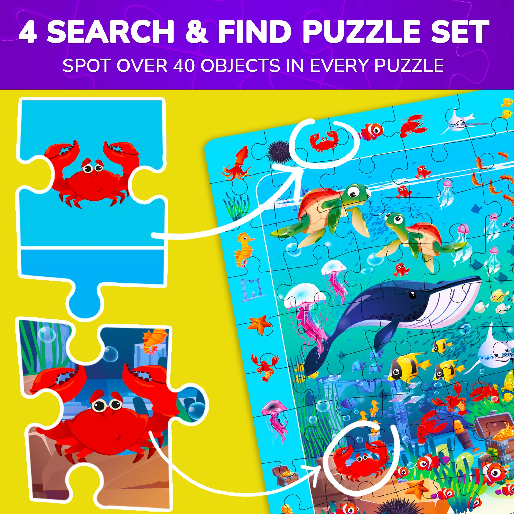 QUOKKA Search & Find Educational Puzzle Set, 100 150 Piece Jigsaw Puzzles for Kids, Ages 4-10, Animal City Themes