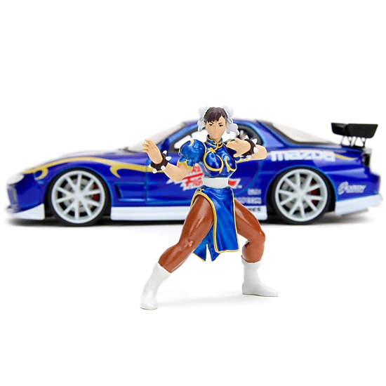 Jada 1993 Mazda Rx-7 Candy Blue Metallic With Graphics And Chun-Li Diecast Figure "Street Fighter" Video Game