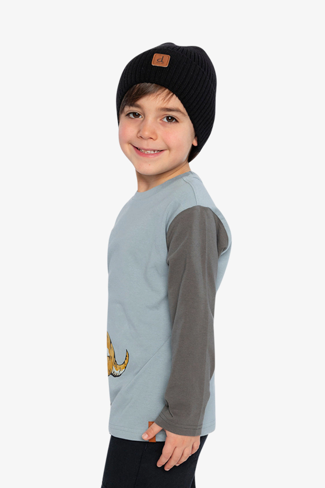 Deux par Boys Long Sleeve Organic Cotton T-Shirt with Dino Graphic