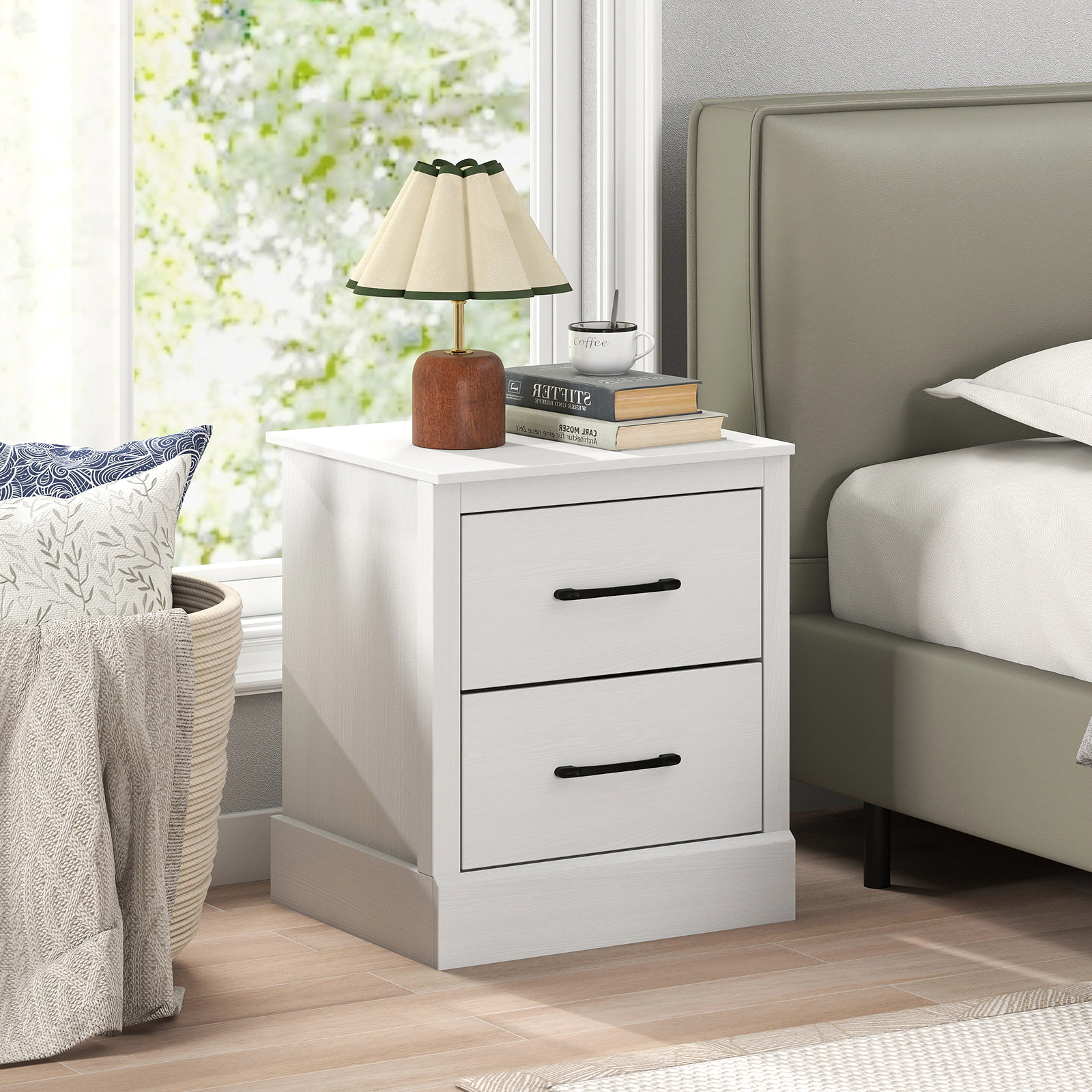 SUGIFT 2-Drawer Engineered Wood Nightstand with Storage 66-lb Tabletop Capacity 22-lb Drawer Capacity White