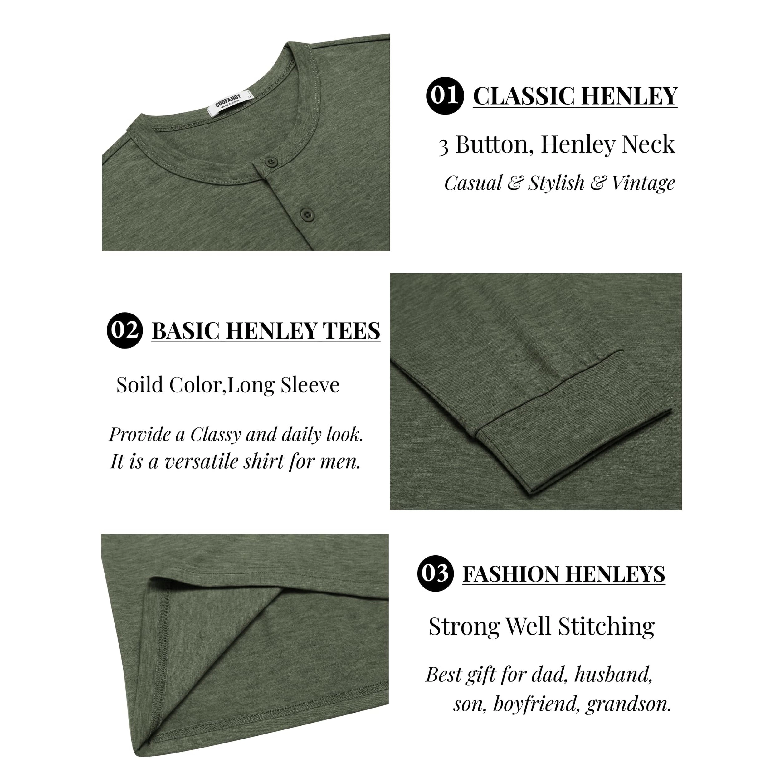 COOFANDY Men's Regular Fit Long Sleeve Henley Shirt