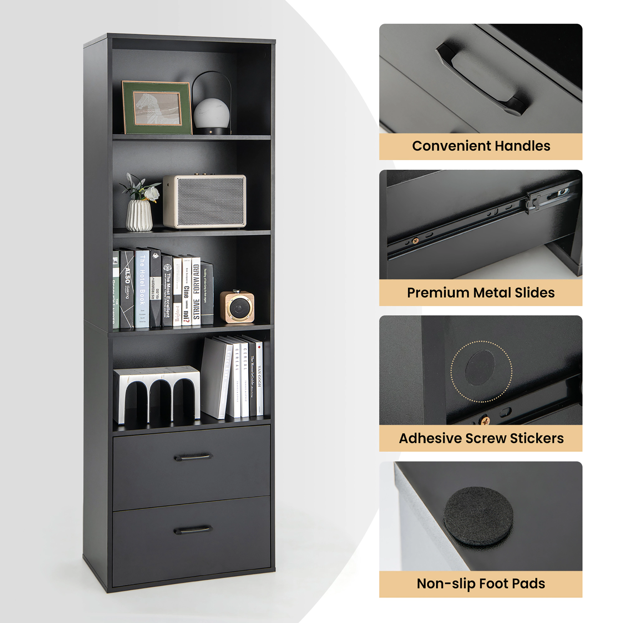 Costway 6-Tier Tall Bookshelf Freestanding Modern Bookcase White Storage Cabinet