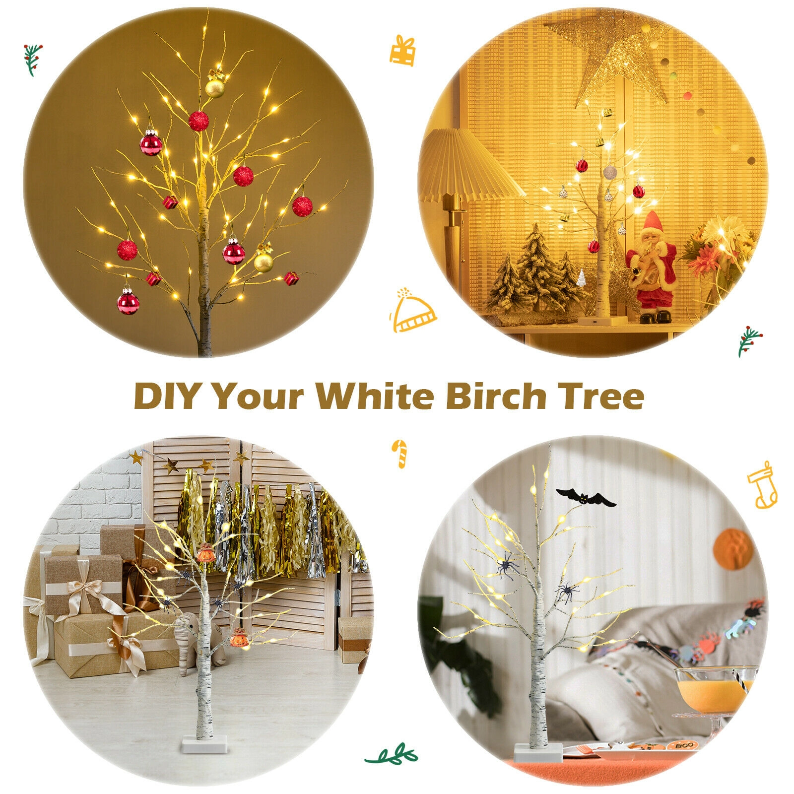SUGIFT 2-ft Battery Powered Lighted White Birch Twig Tree with 24 Warm White LED Lights and Bendable Branches