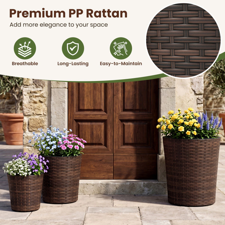 Hivvago Set of 3 Plastic Planters with Drainage Holes and Saucers for Porch and Garden