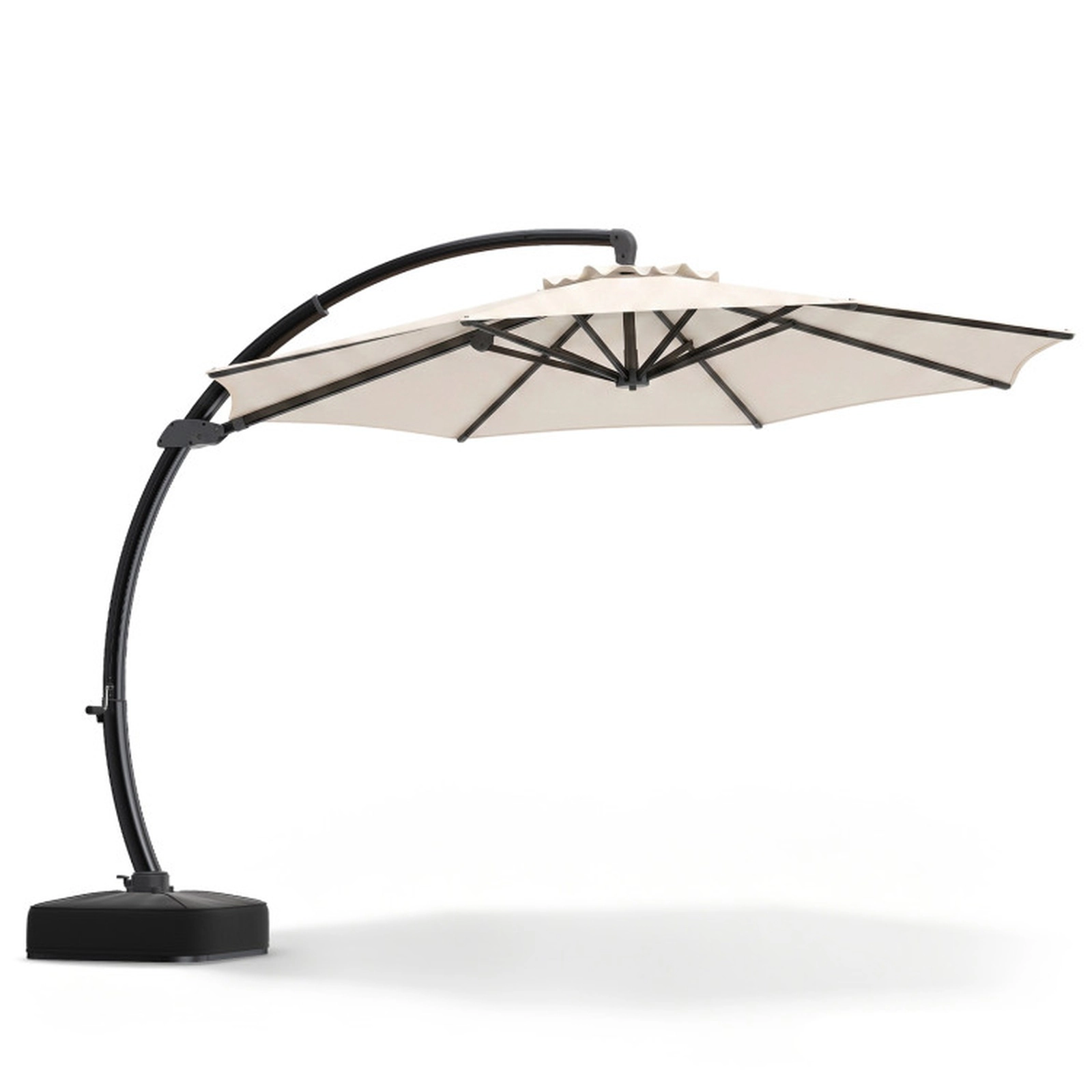 SUGIFT 11-ft Beige Aluminum Offset Cantilever Patio Umbrella with 220-lb Sandbag Base and Foot Pedal Spin