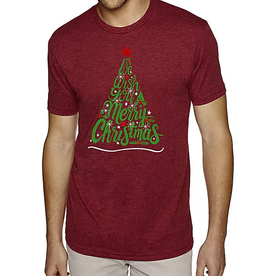 LA Pop Art Men's Cotton/Poly Blend Word Art T-Shirt - We Wish You A Merry Christmas