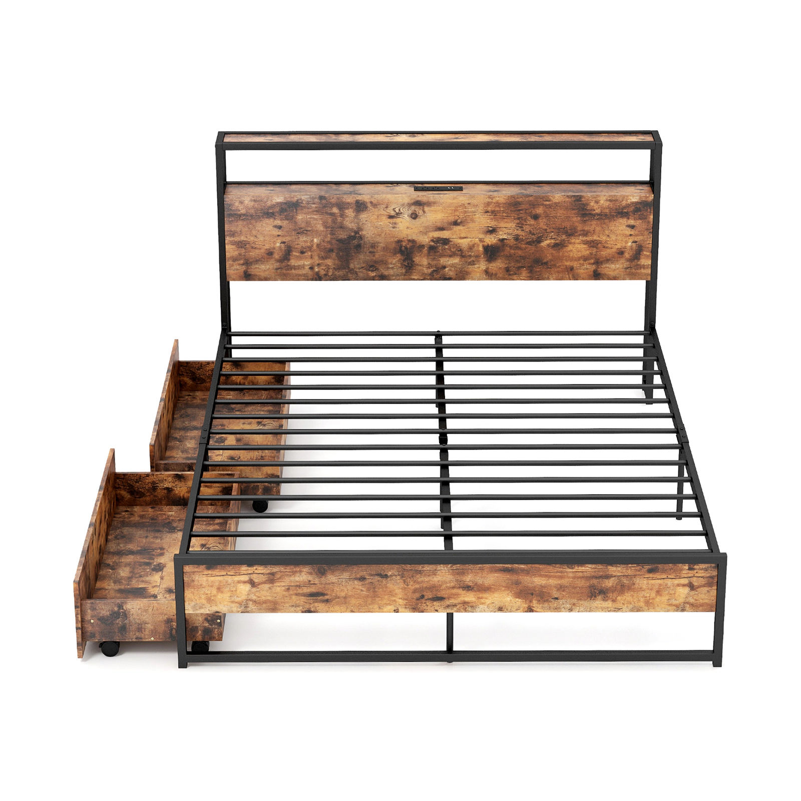 LJG Full/Queen Bed Frame with 2-Tier Storage Headboard and Charging Station