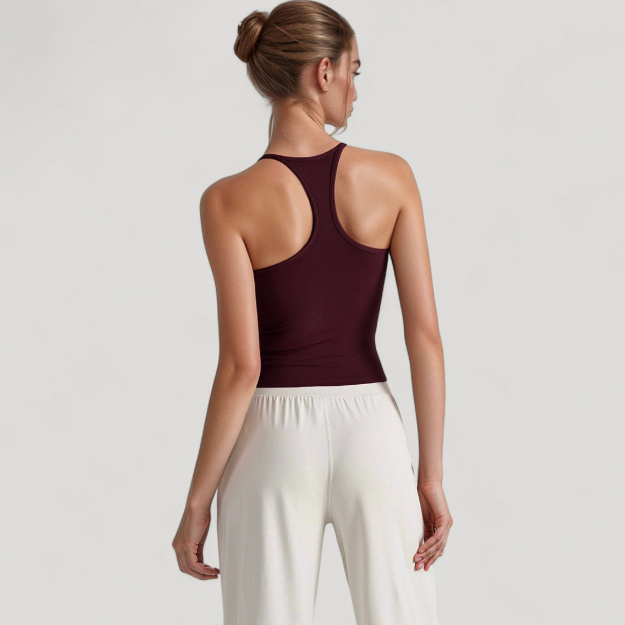 Anna-Kaci Women's Fitted Square Neck Tank Top with Built-In Bra and Racerback Design for Active Casual Comfort