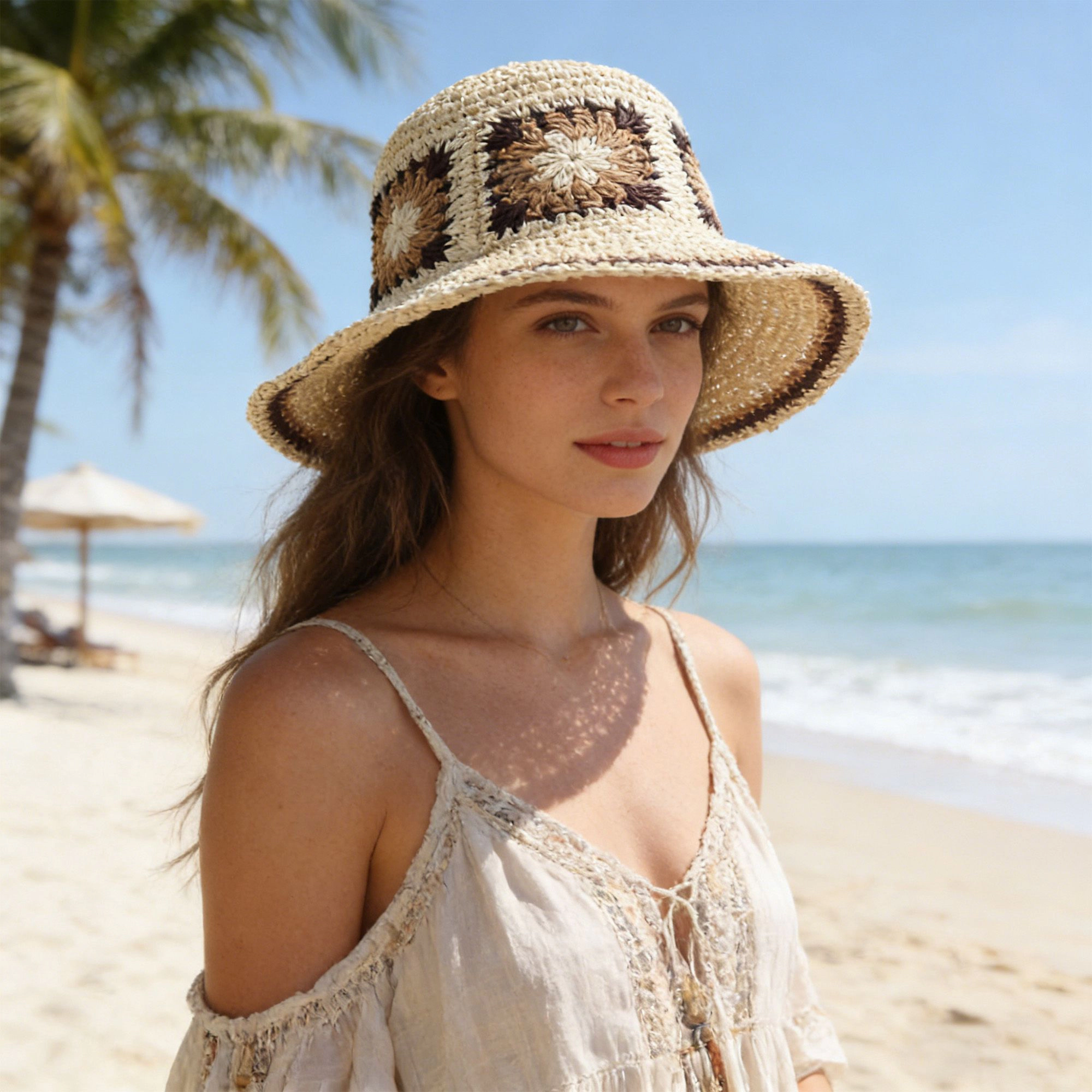 Anna-Kaci Women's Women Bucket Hat Wide Brim Crochet Pattern Lightweight Casual Sun