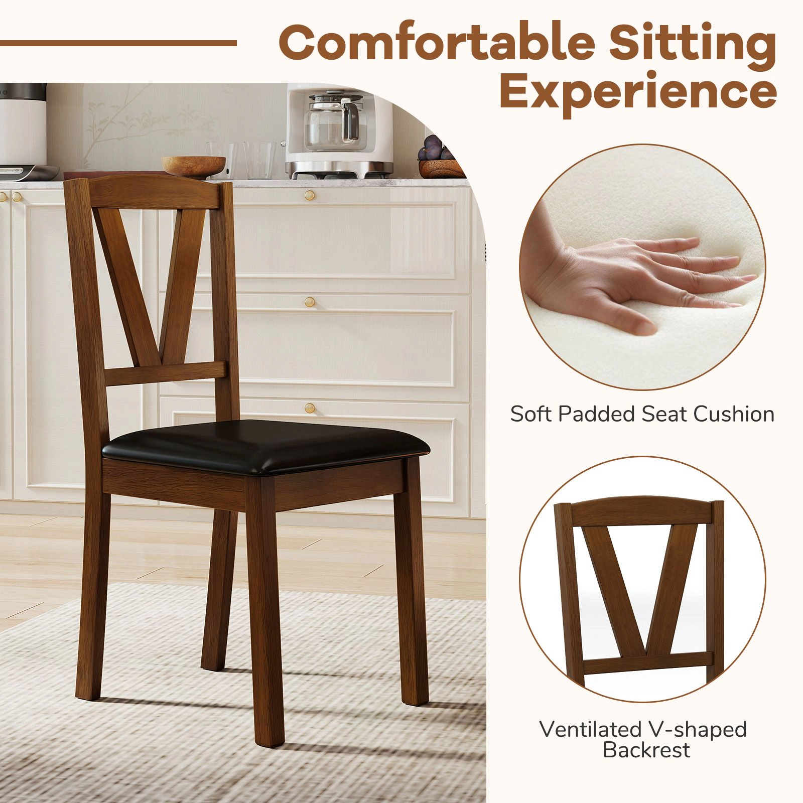 SlickBlue Rubber Wood Dining Chairs with Leather Seat Set of 2