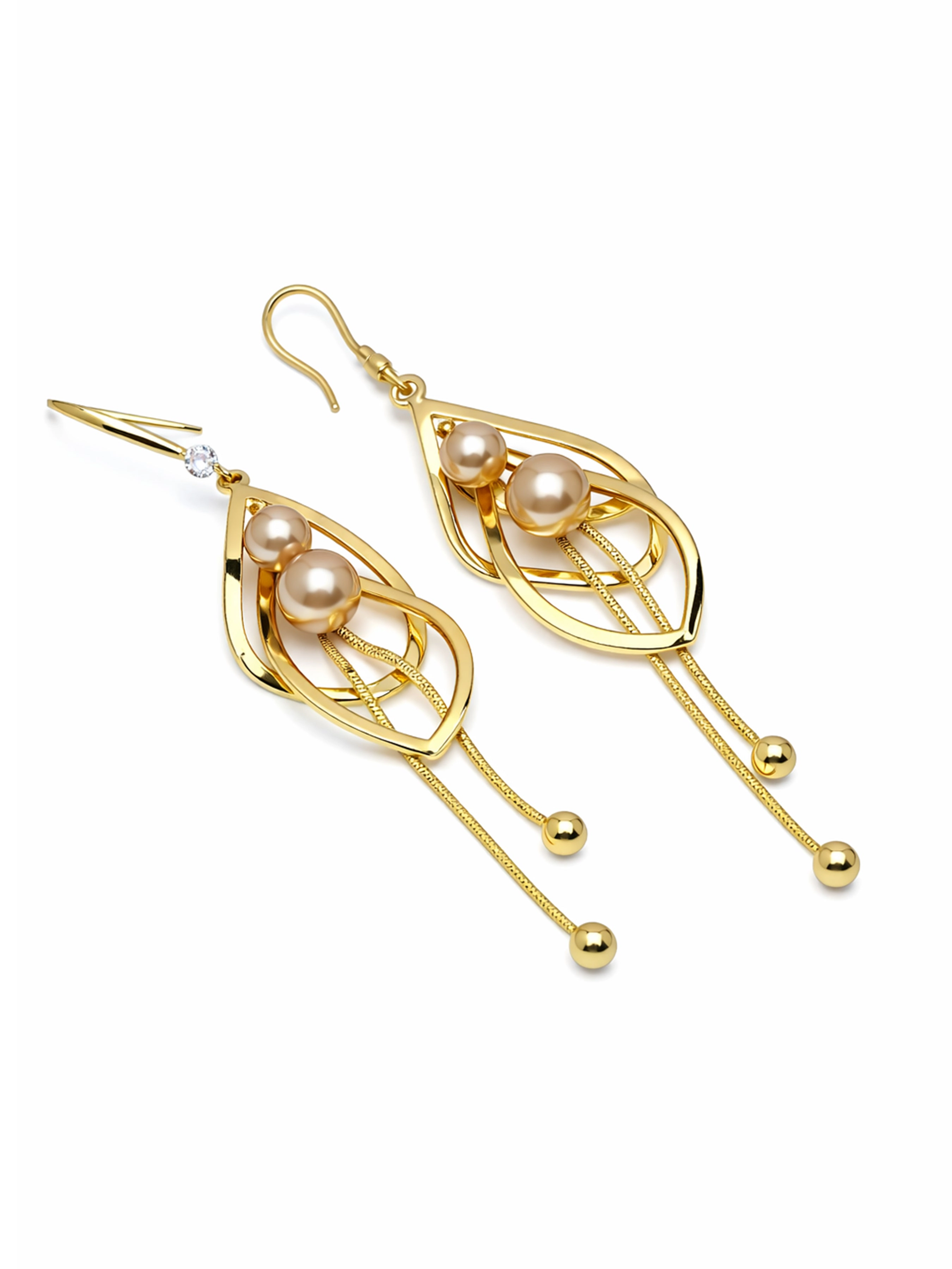 AGP PARIS Womens Pearl Cage Tassel Drop Earrings