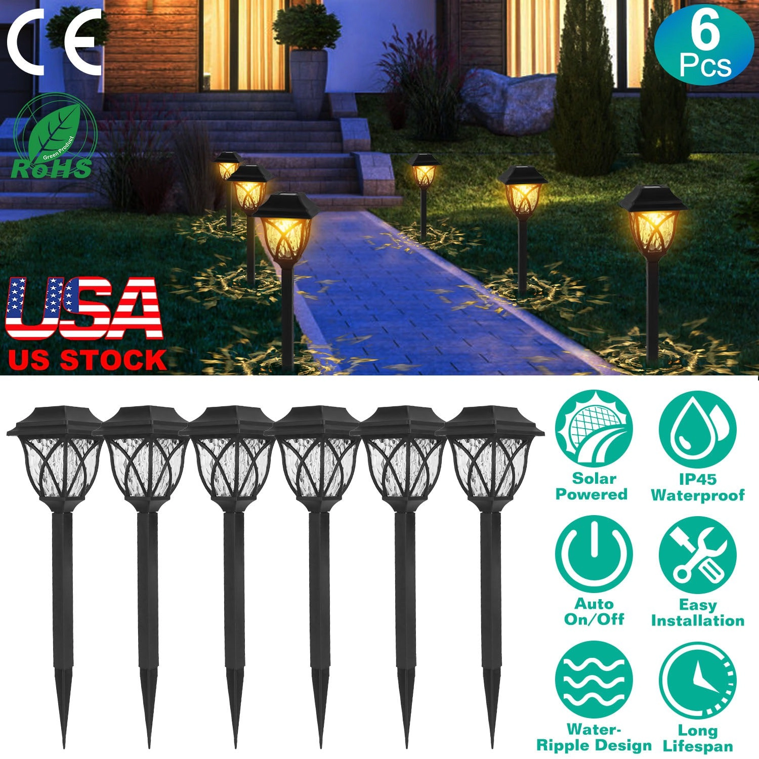 GBruno Solar Powered 6-Pc Stake Light Set