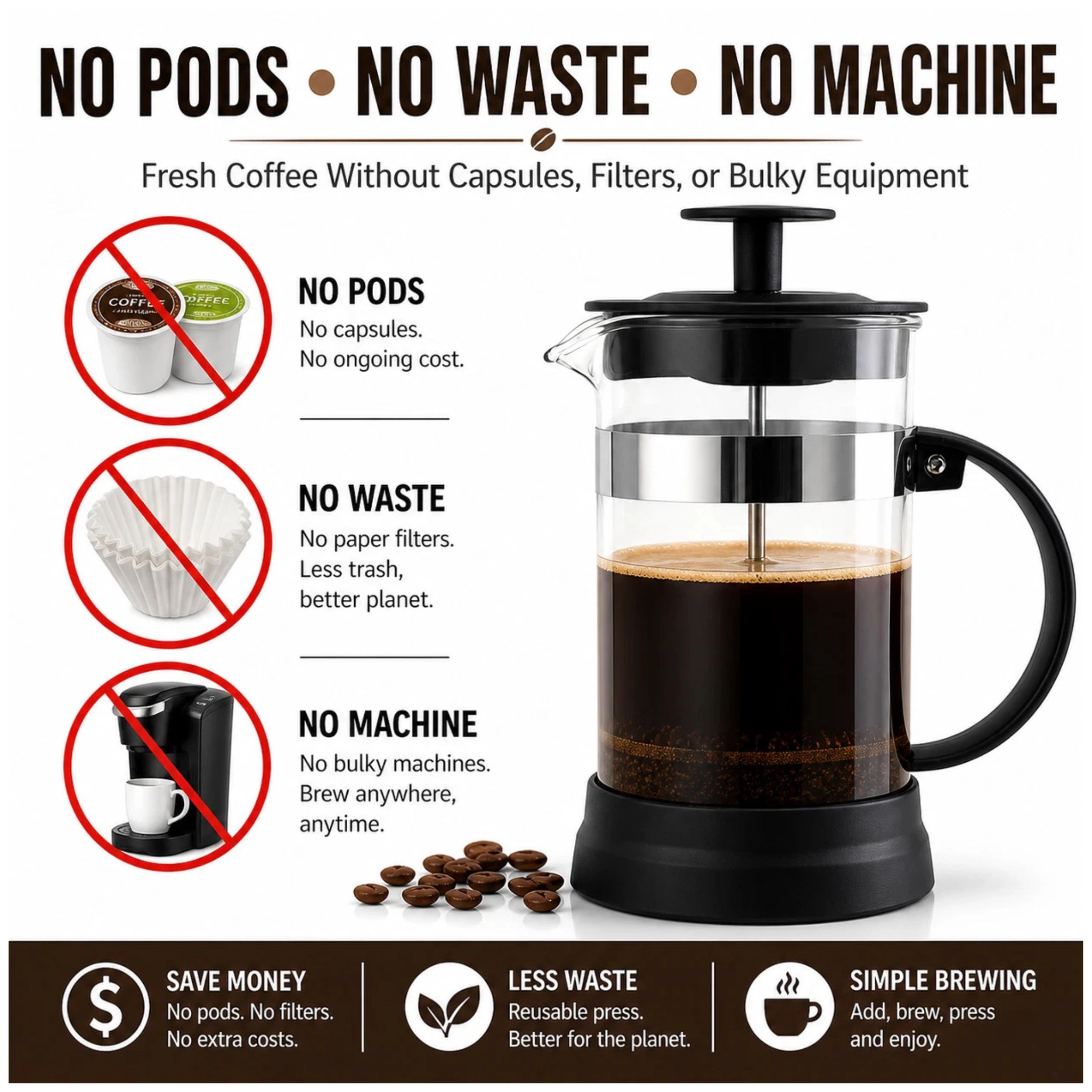 Home Collection 12 oz French Press Coffee Maker Glass Brewer