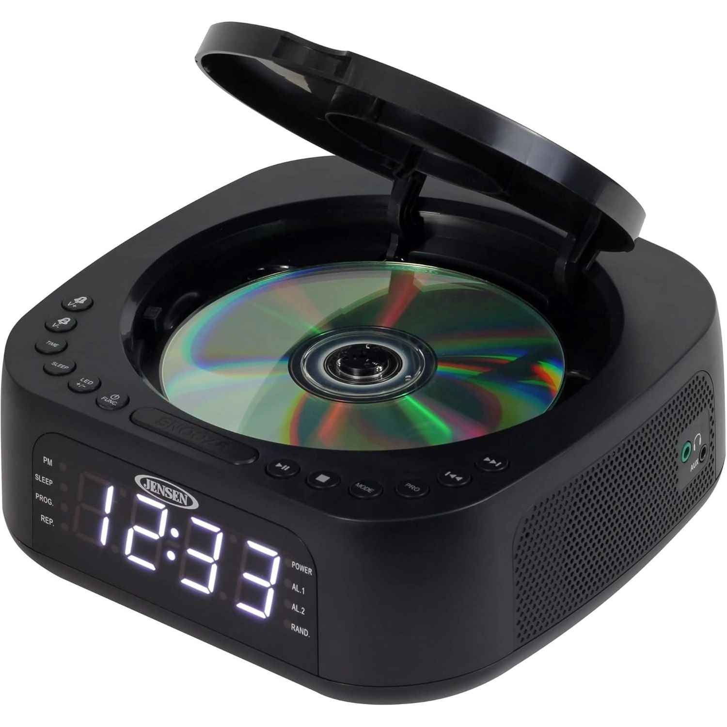 Jensen Stereo Digital Dual Alarm Clock with Top-Loading CD Player, Digital FM Tuner & USB Charging JCR-375