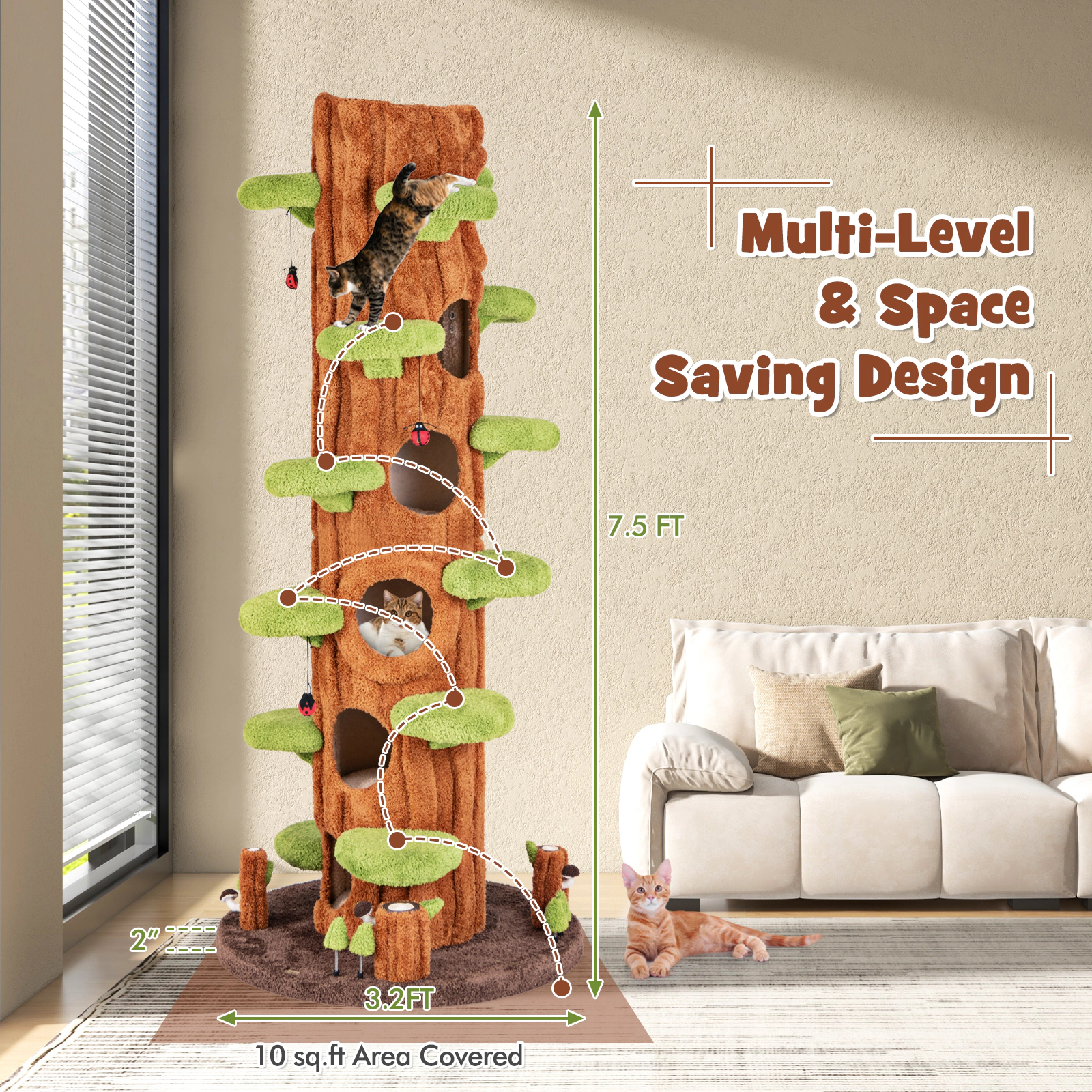 SlickBlue Tall Cat Tree Tower with Multi-Level Perches and Condos