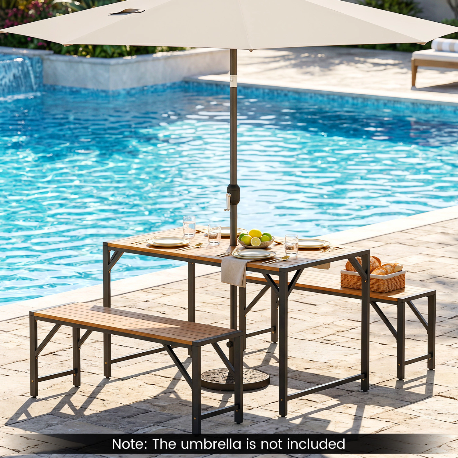 LJG Set of 1 Acacia Wood Outdoor Bench 47.5" with Slatted Seat for Backyard