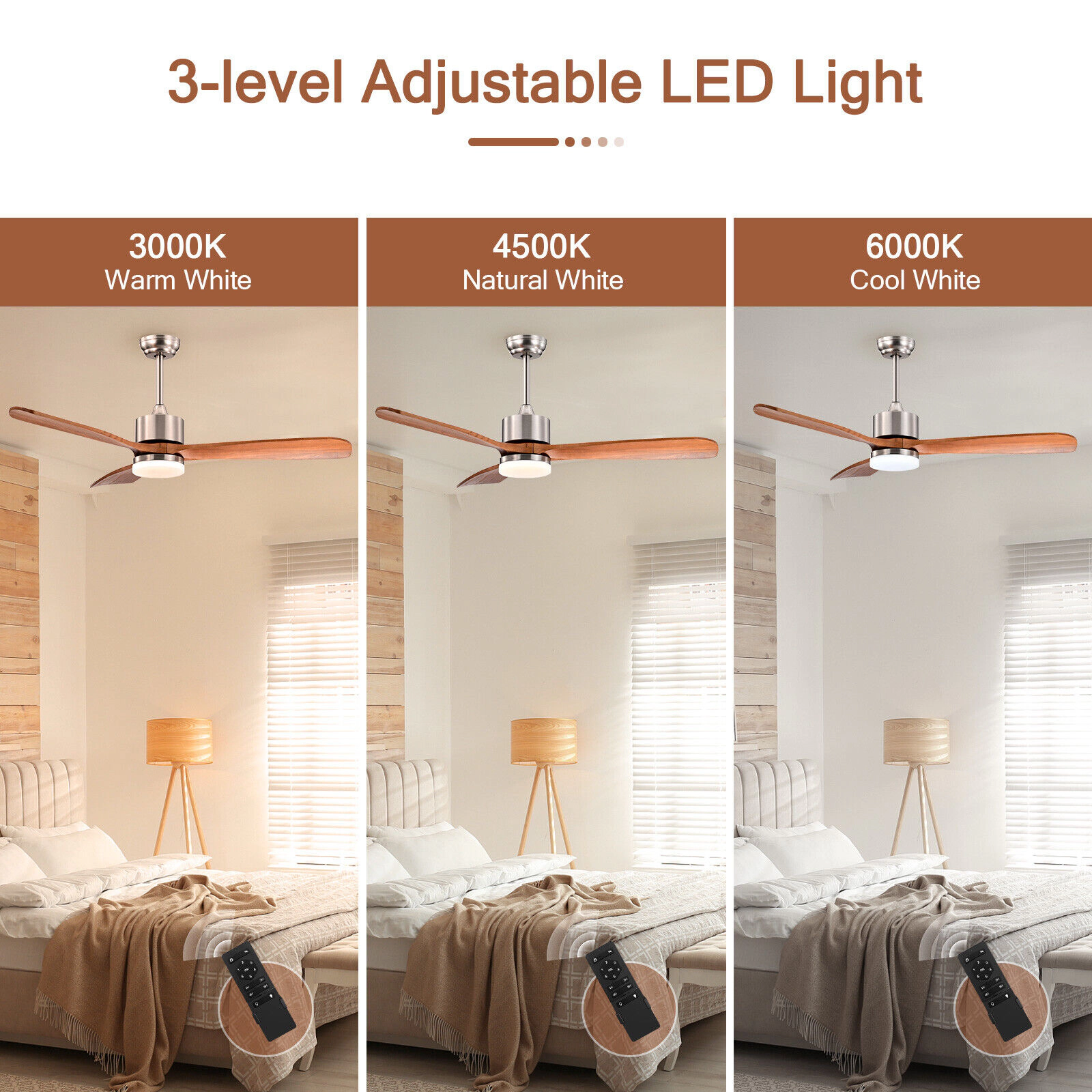SUGIFT 52-Inch 3-Blade Retro Ceiling Fan, 6-Speed Reversible Motor, Adjustable LED Light, Silver