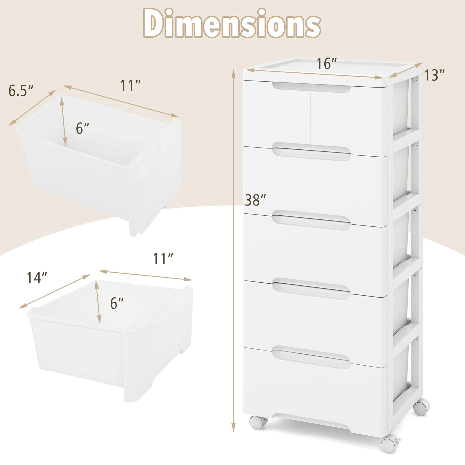 SlickBlue Rolling Storage Cabinet with Drawers and Lockable Wheels