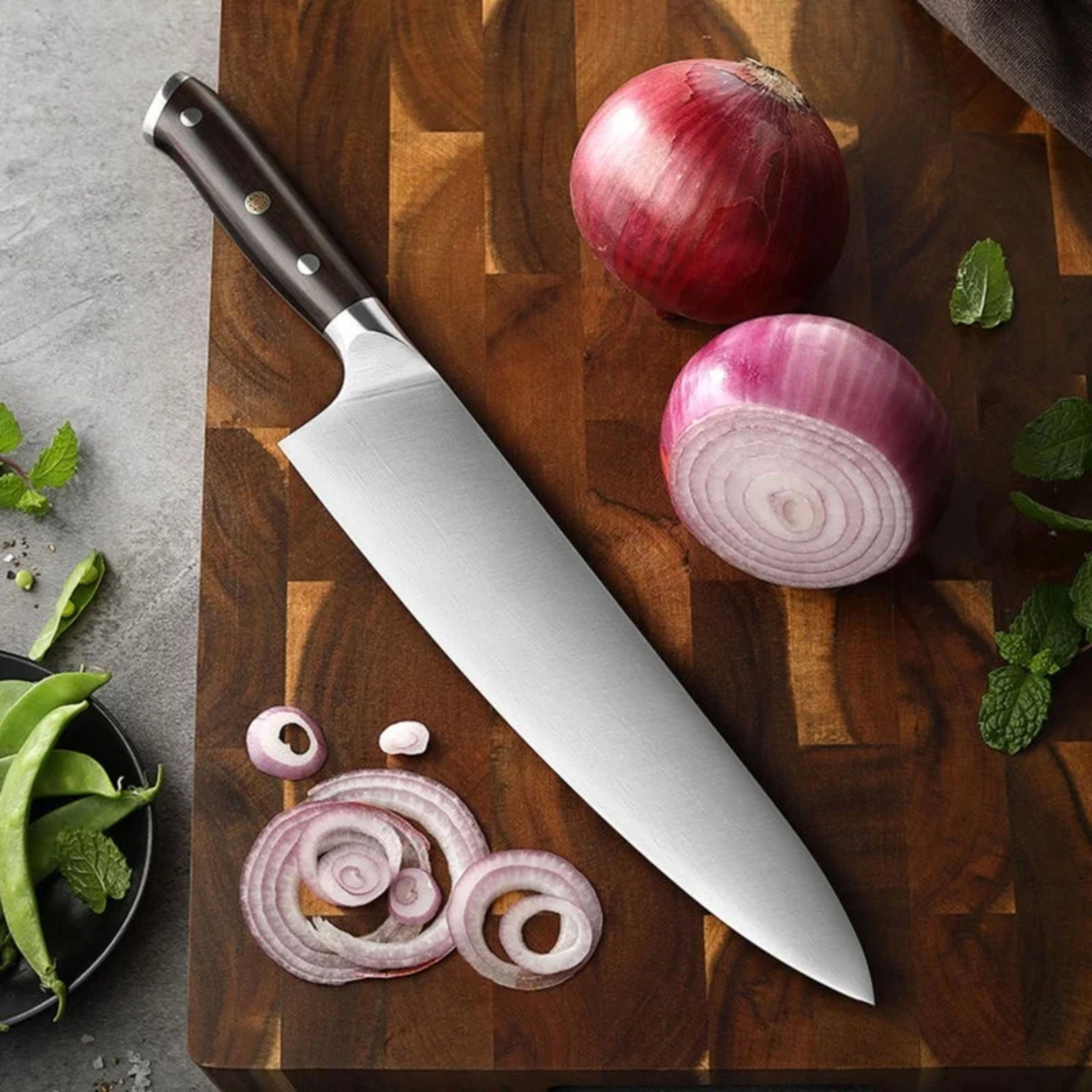 Kitcheniva 10-Inch German Stainless Steel Chefs Knife With Ebony Wood Handle