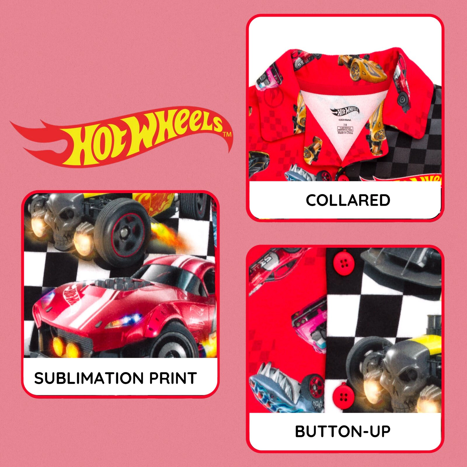 Hot Wheels Boys' Racing 2-Piece Pajama Shirt and Pants Set