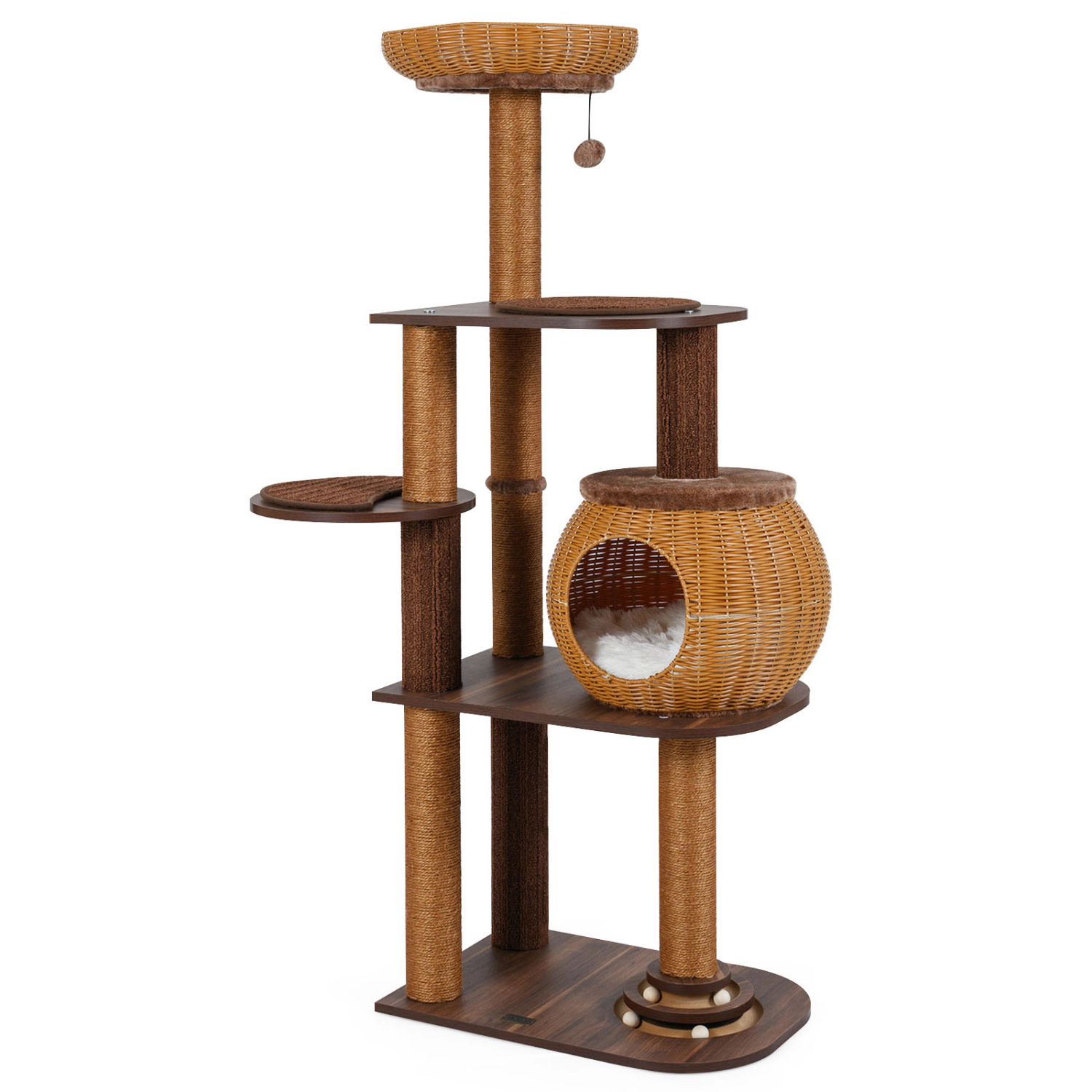SlickBlue Unisex 59.5 Inch Multi Level Cat Tree with Rattan Condo