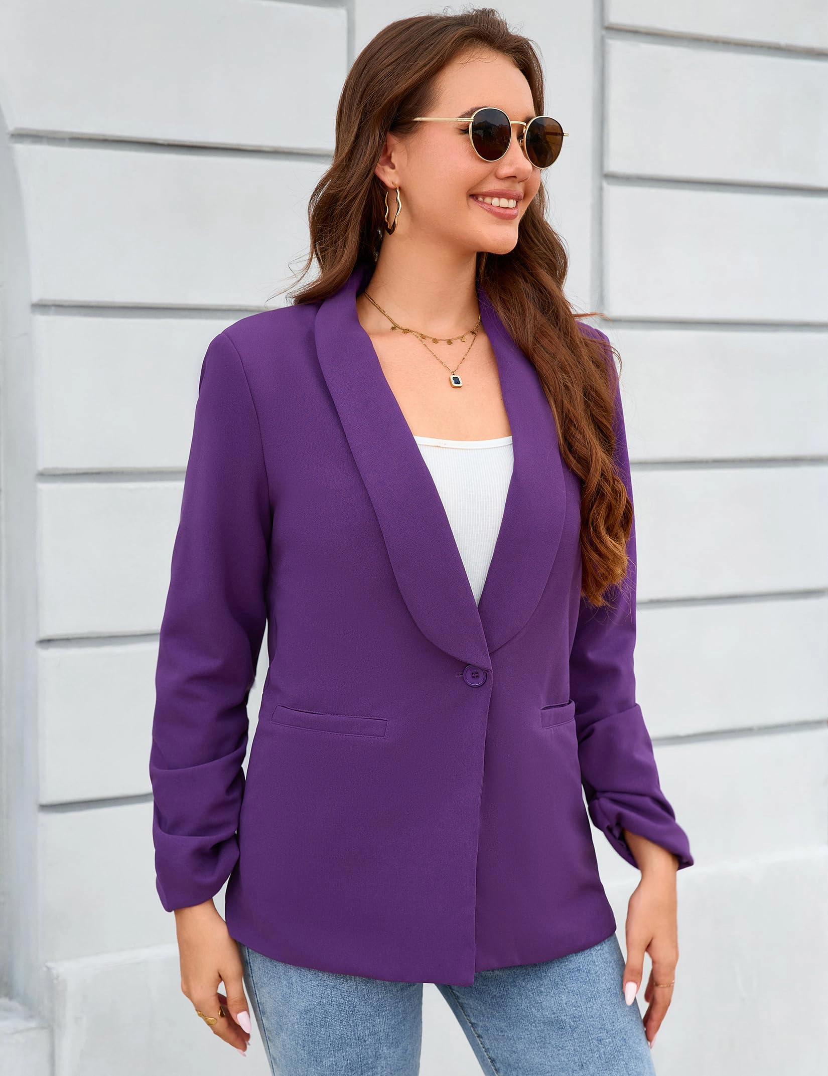 YesFashion Women's Long Sleeve Open Front Blazer