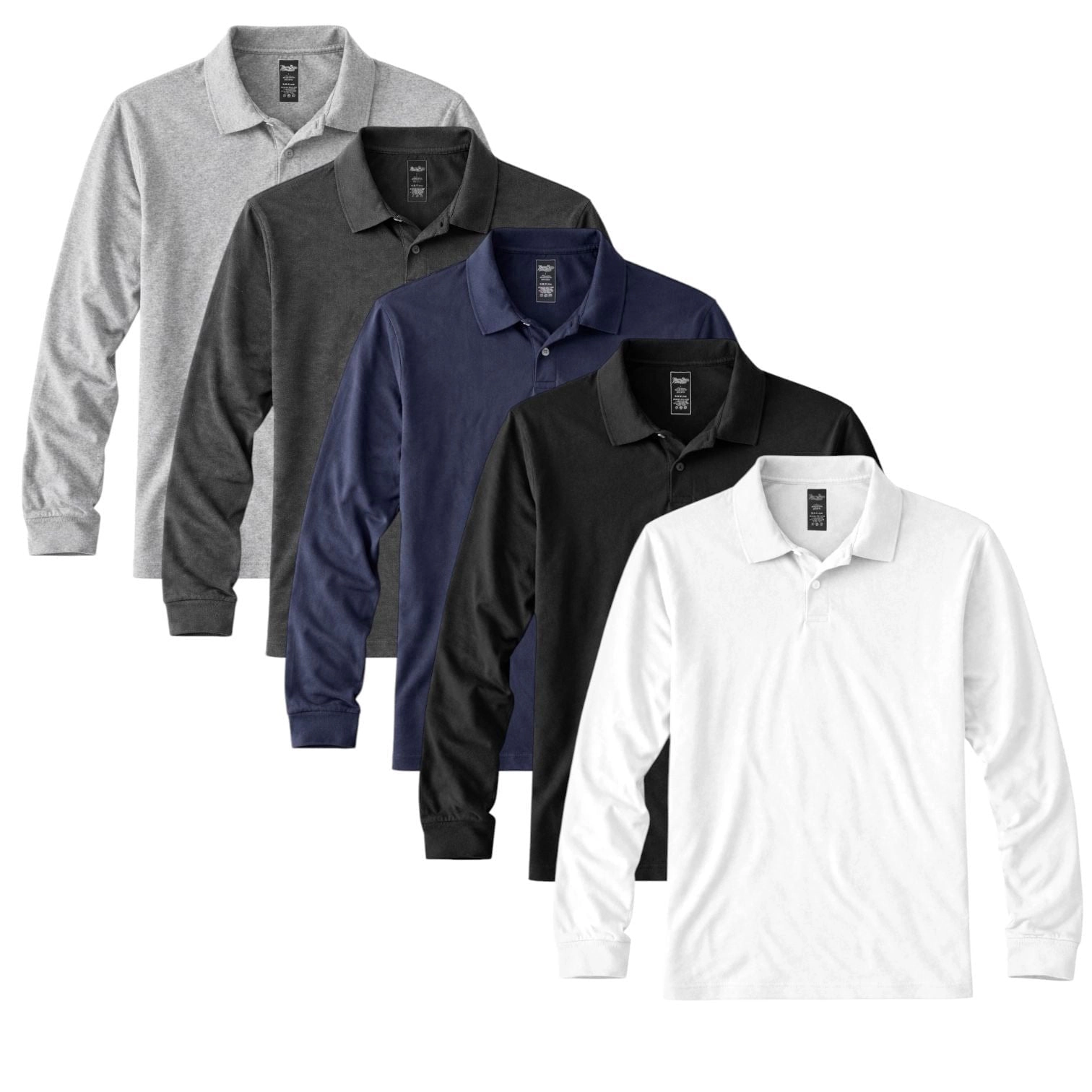 BenBen Men's Lightweight Long Sleeve Polos, 5 Pack - Everyday Wear