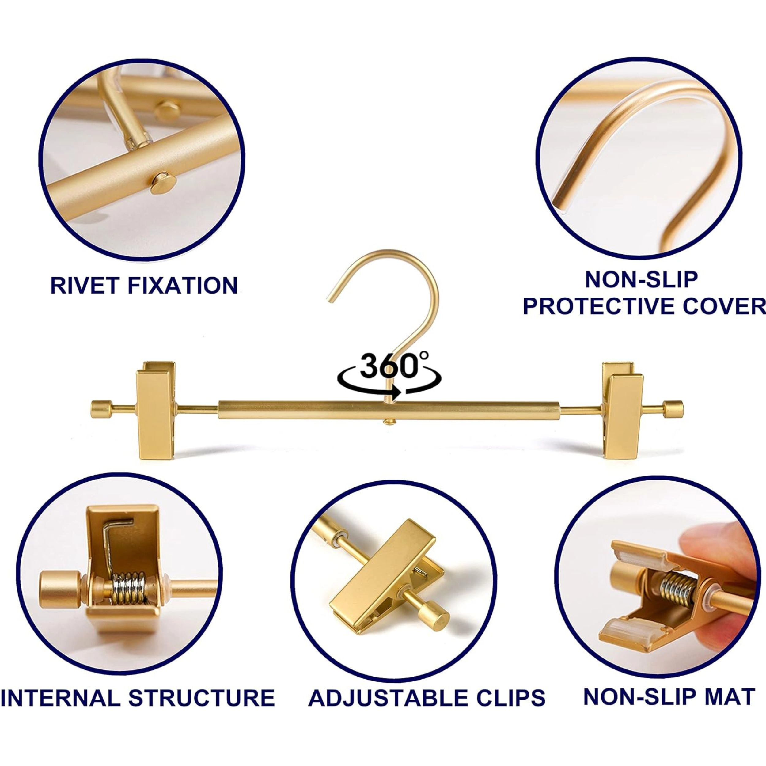 Stock Preferred Pack of 10 Matte Gold Aluminum Pants Hangers with Adjustable Clips