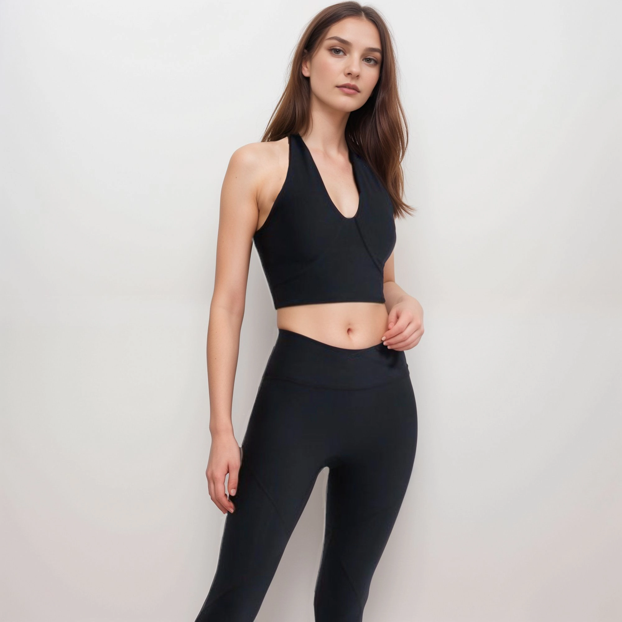 Anna-Kaci Women's Ribbed Halter Crop Tank Top with Deep V Neckline Seam Detailing