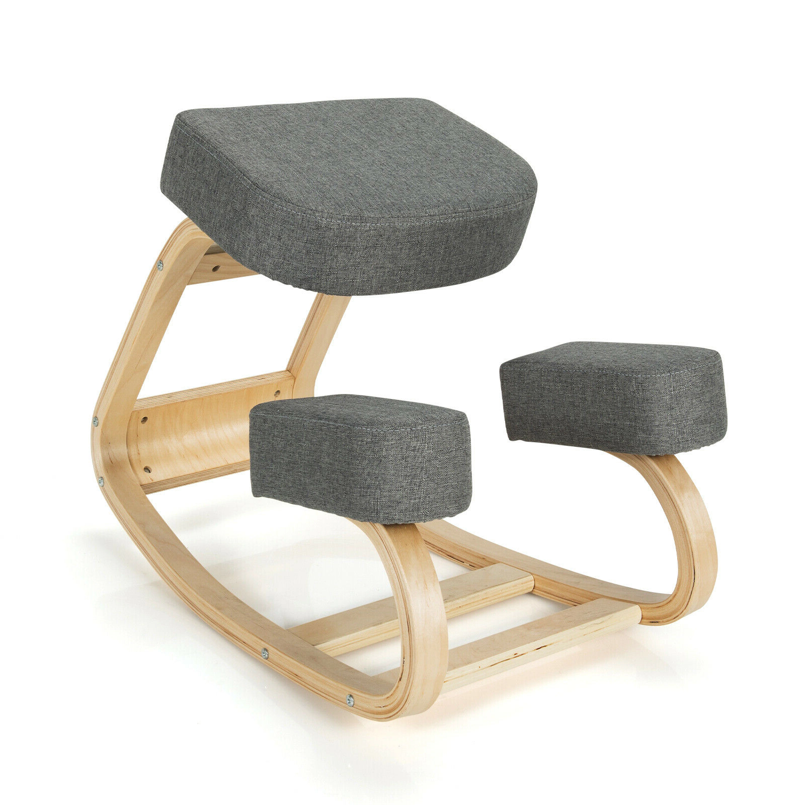 SUGIFT 330-lb Capacity Gray Birch and Poplar Wood Rocking Kneeling Chair with Curved Base and Upright Posture