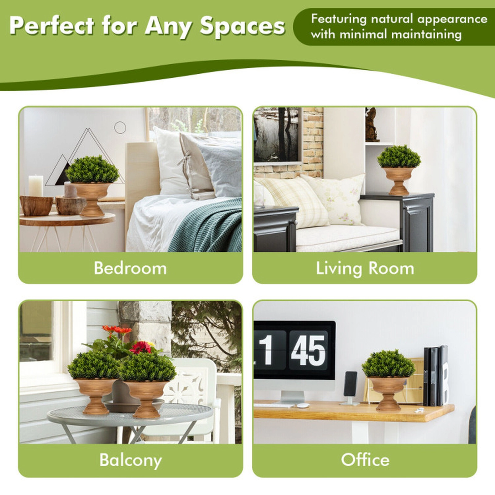 SUGIFT Set of 4 11.5-in Artificial Boxwood Topiary Potted Plants with Dense Leaves and Golden Pots