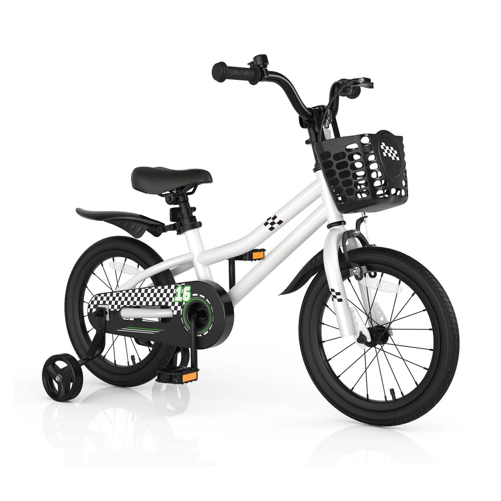 SUGIFT Black and White Removable Training Wheels Storage Basket and Coaster Brake Kids 16 Inch Bike