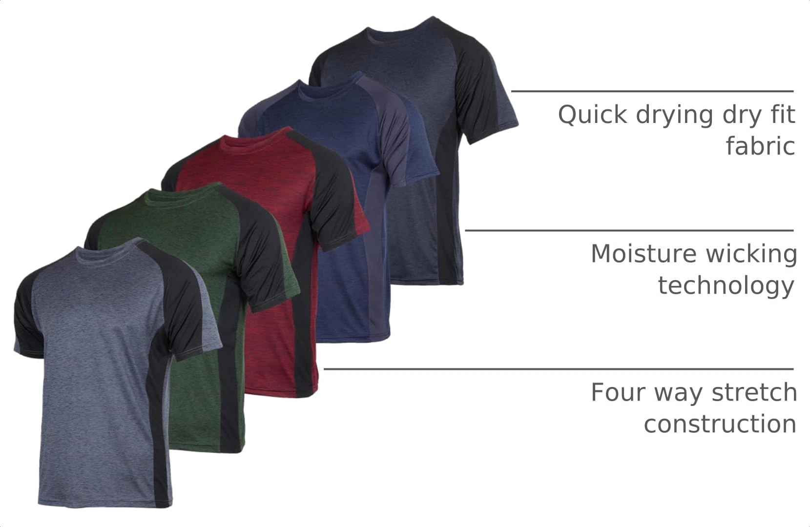 PIGFDK 5 Pack Men's Dry Fit Workout Crew Neck Athletic Gym Running Tees