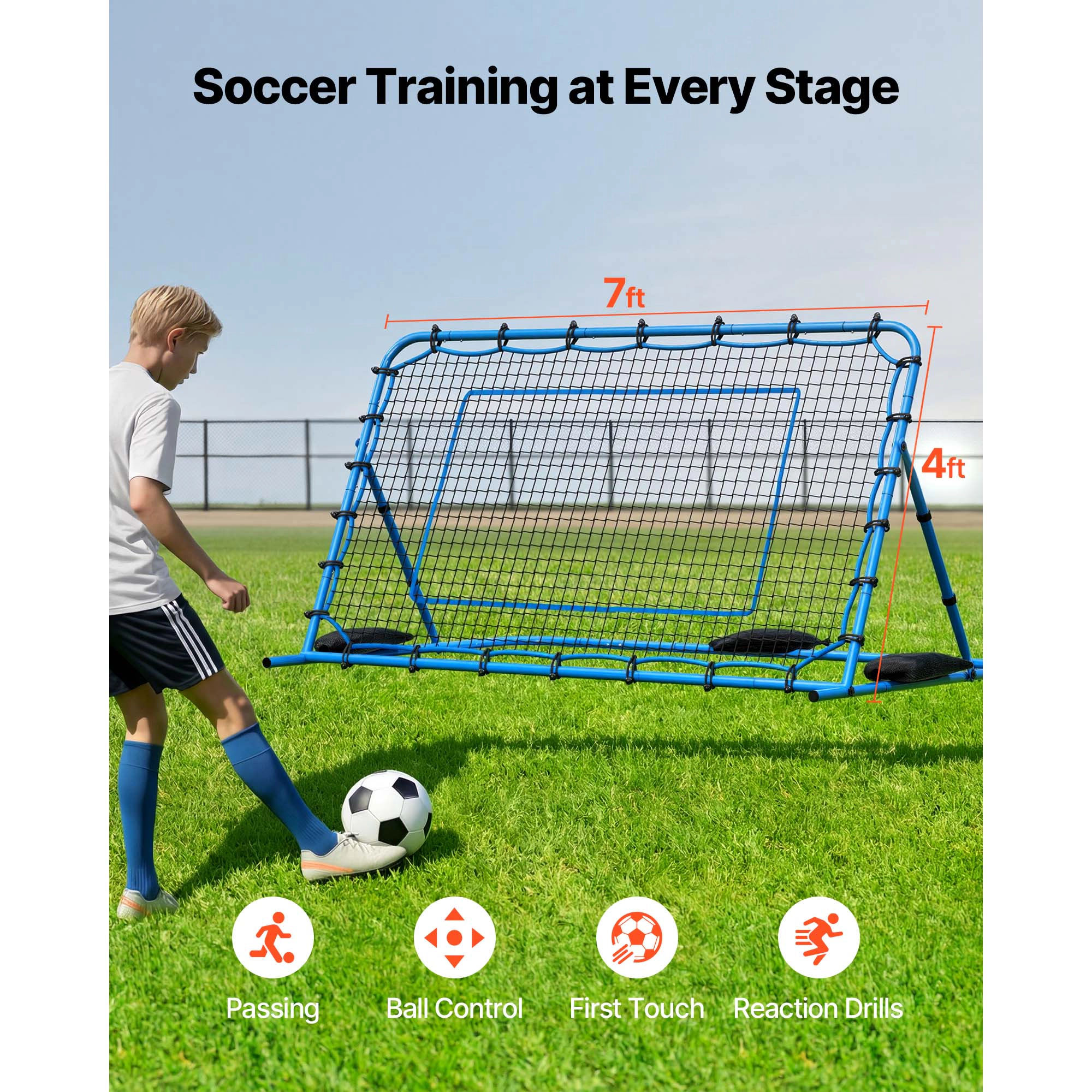 HONGGE Soccer Rebounder Net for Control Passing Practice, Iron & Net, Easy Setup Ball Training Equipment