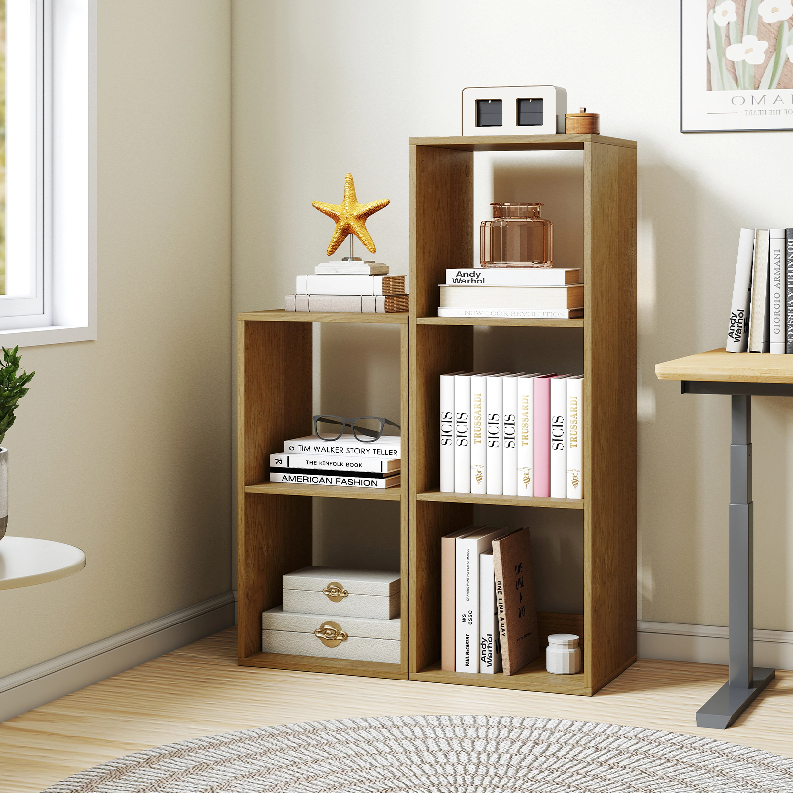 Costway 2PCS 2-Cube Bookcase w/ Anti-tip Kit 2-Tier Open Back Bookshelf for Bedroom Brown