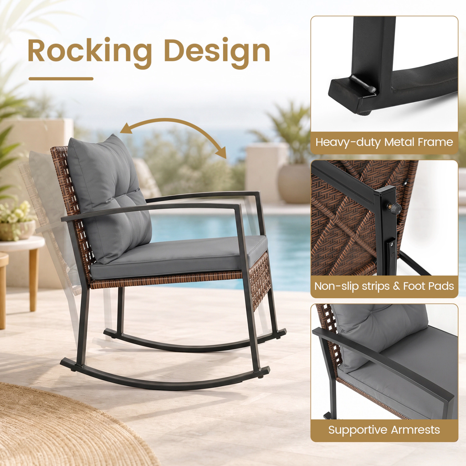 Hivvago 3-Piece Outdoor Rocking Chair Set