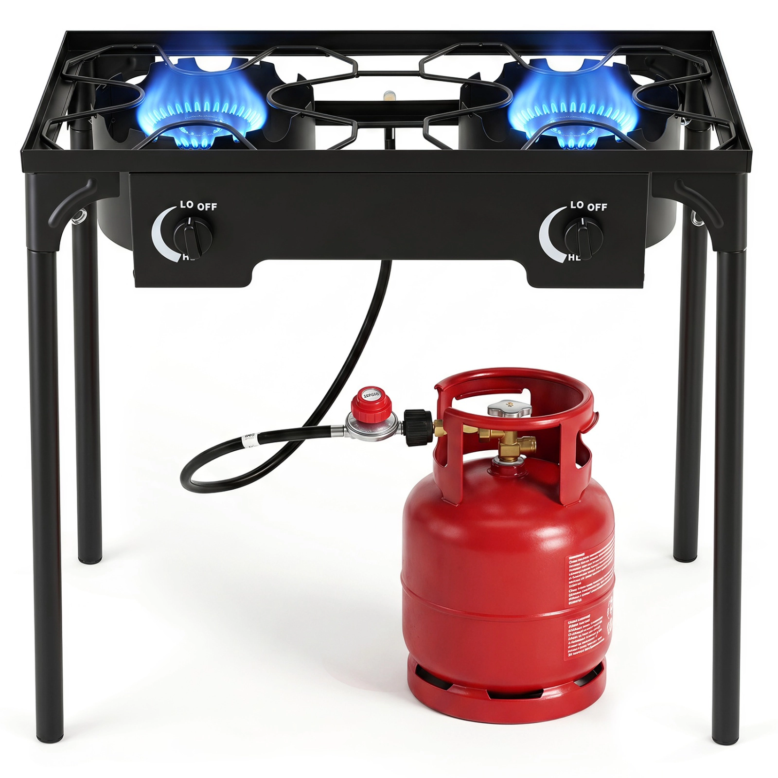 SUGIFT 160000 BTU 2-Burner Propane Stove with Adjustable Regulator and Hose 440-lb Capacity Black
