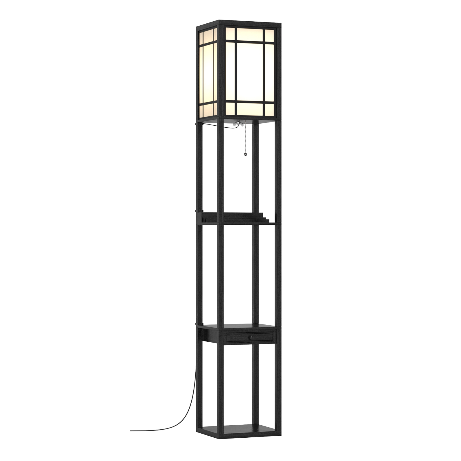 Slickblue Shelf Floor Lamp with USB Ports and Outlet 63in Black Storage Lamp with Shelves Drawer