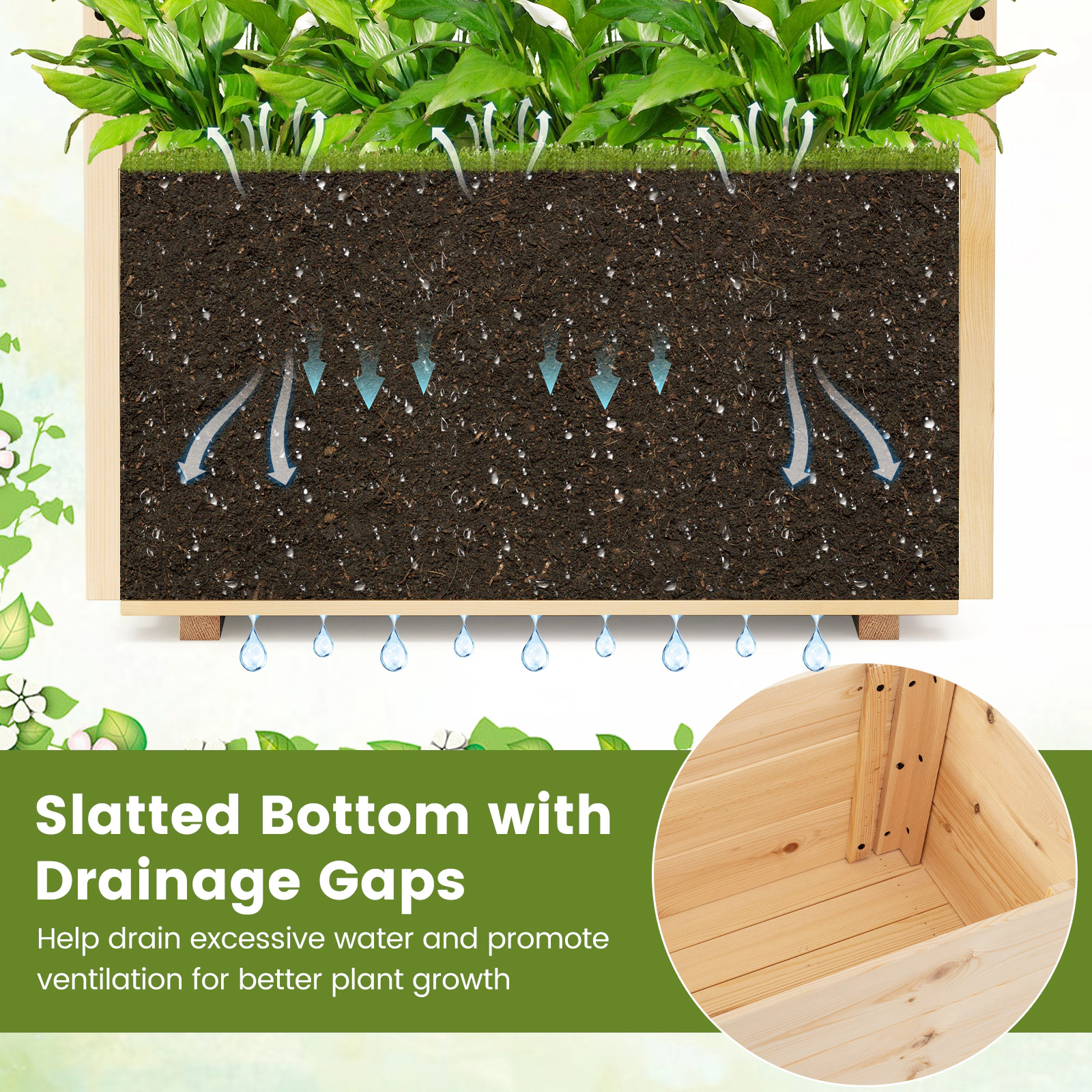 SUGIFT Natural Pine Wood Elevated Raised Garden Bed with Hanging Roof 31-in W 16-in D 41-in H