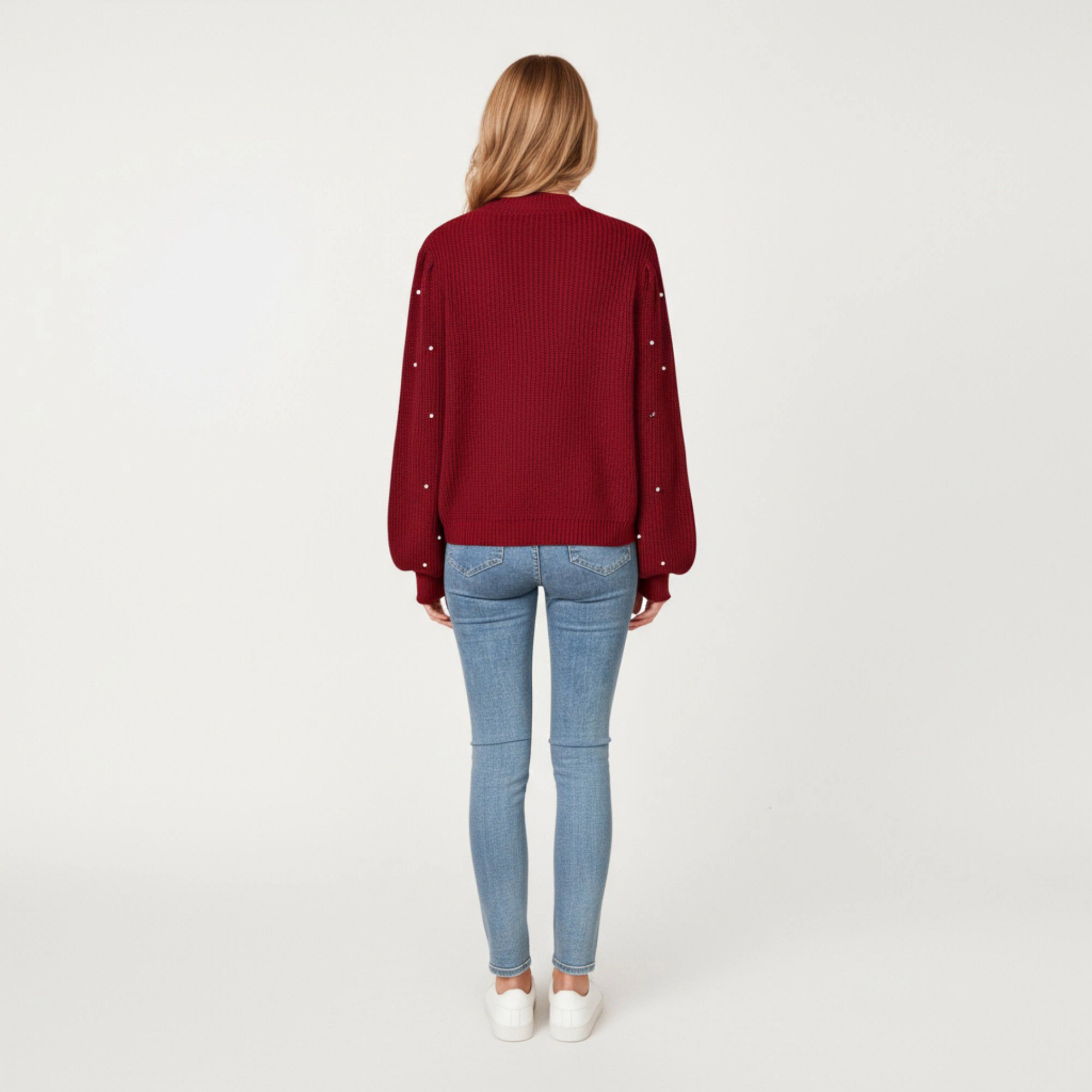 Anna-Kaci Women's Long Sleeve Button-Up Knit Cardigan with Faux Pearl Embellishments and Ribbed Hem