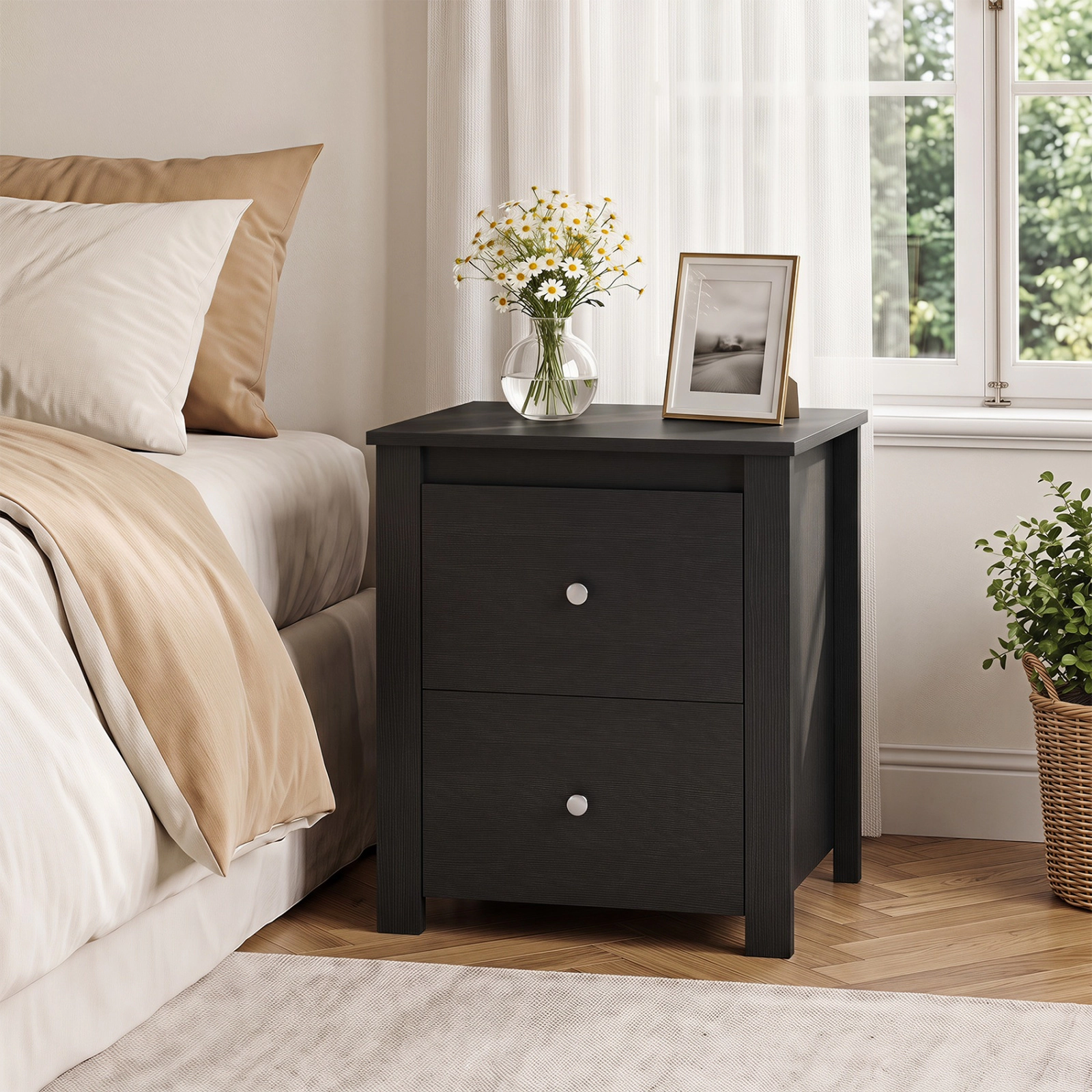 SUGIFT Black 2 Drawers and Storage for Bedroom Living Room and Small Spaces Nightstand
