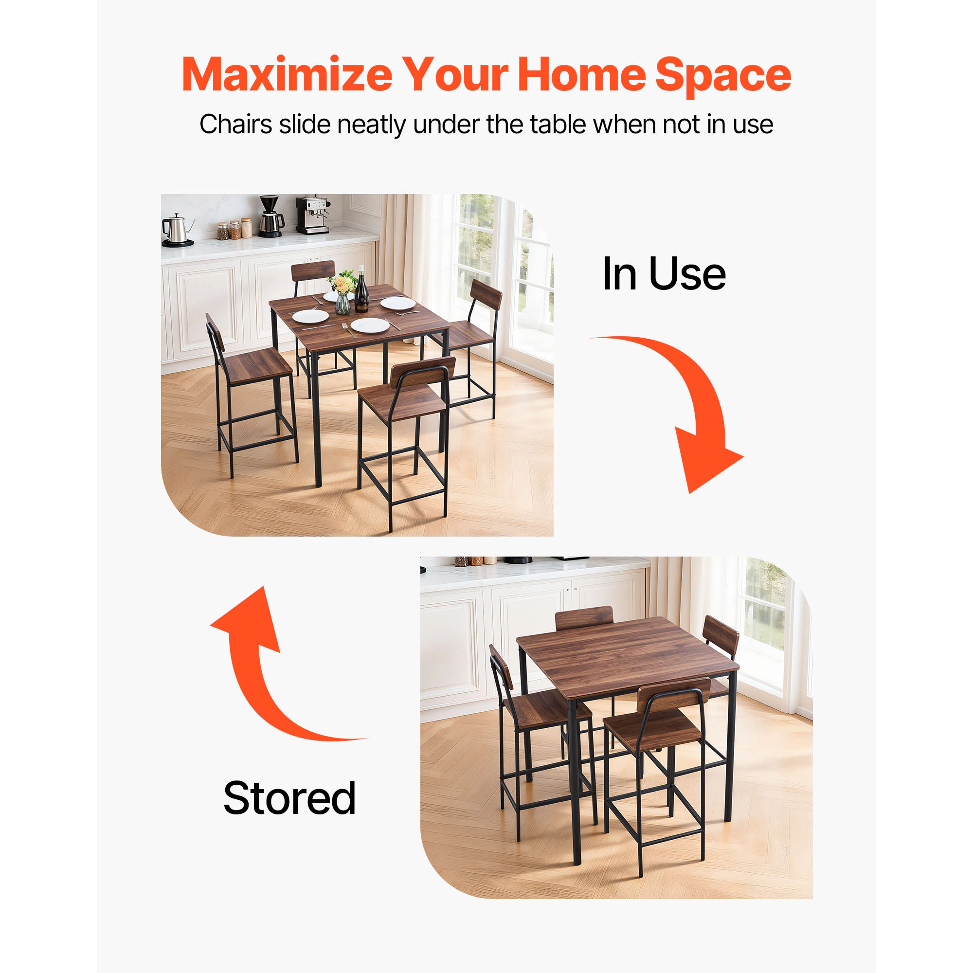 HONGGE Bar Tables with Rounded Edge Design for Living Room Dining Room Kitchen Black