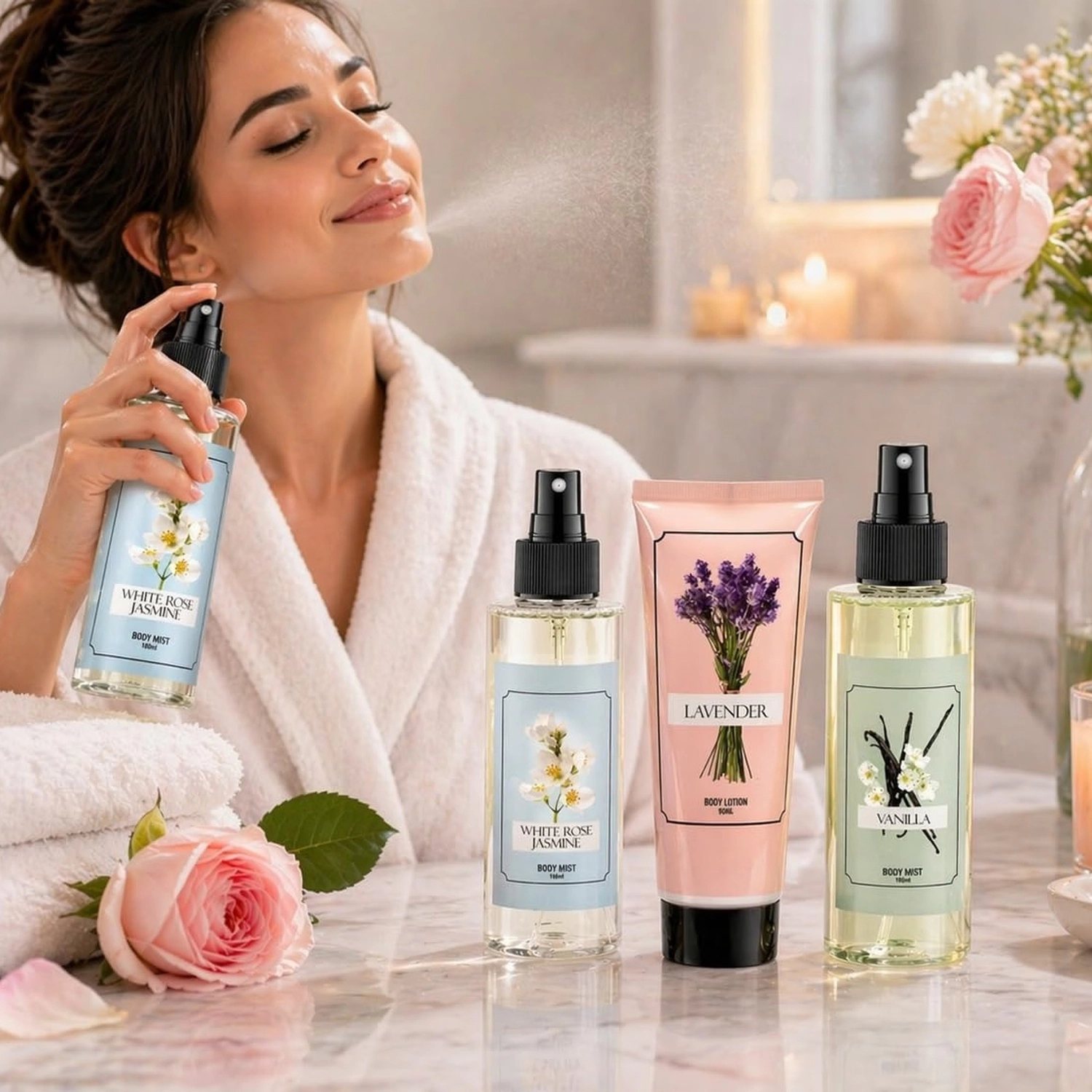 Freida and Joe  Women White Rose Jasmine Lavender Set – Elegant Mother's Day Spa Set