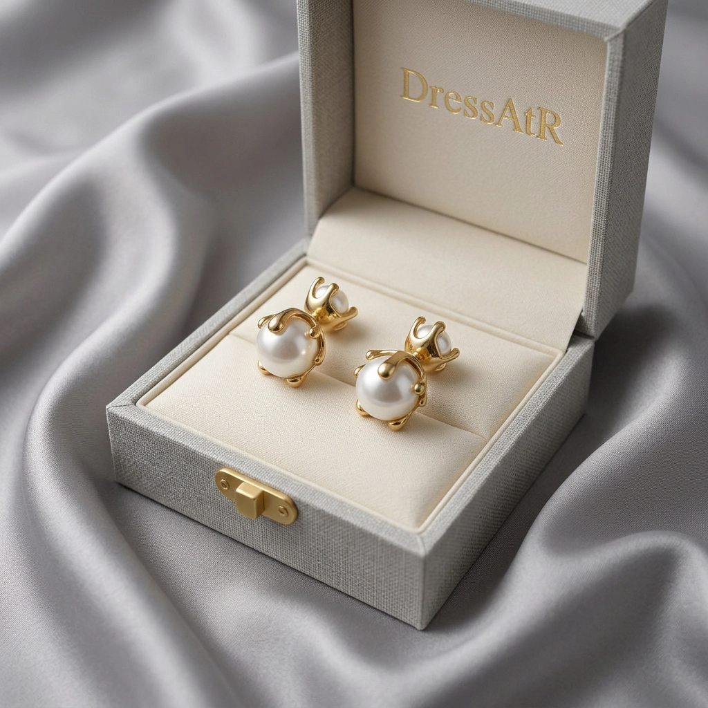 DressAtR Women's Simulated Pearl Geometric Stud Earrings