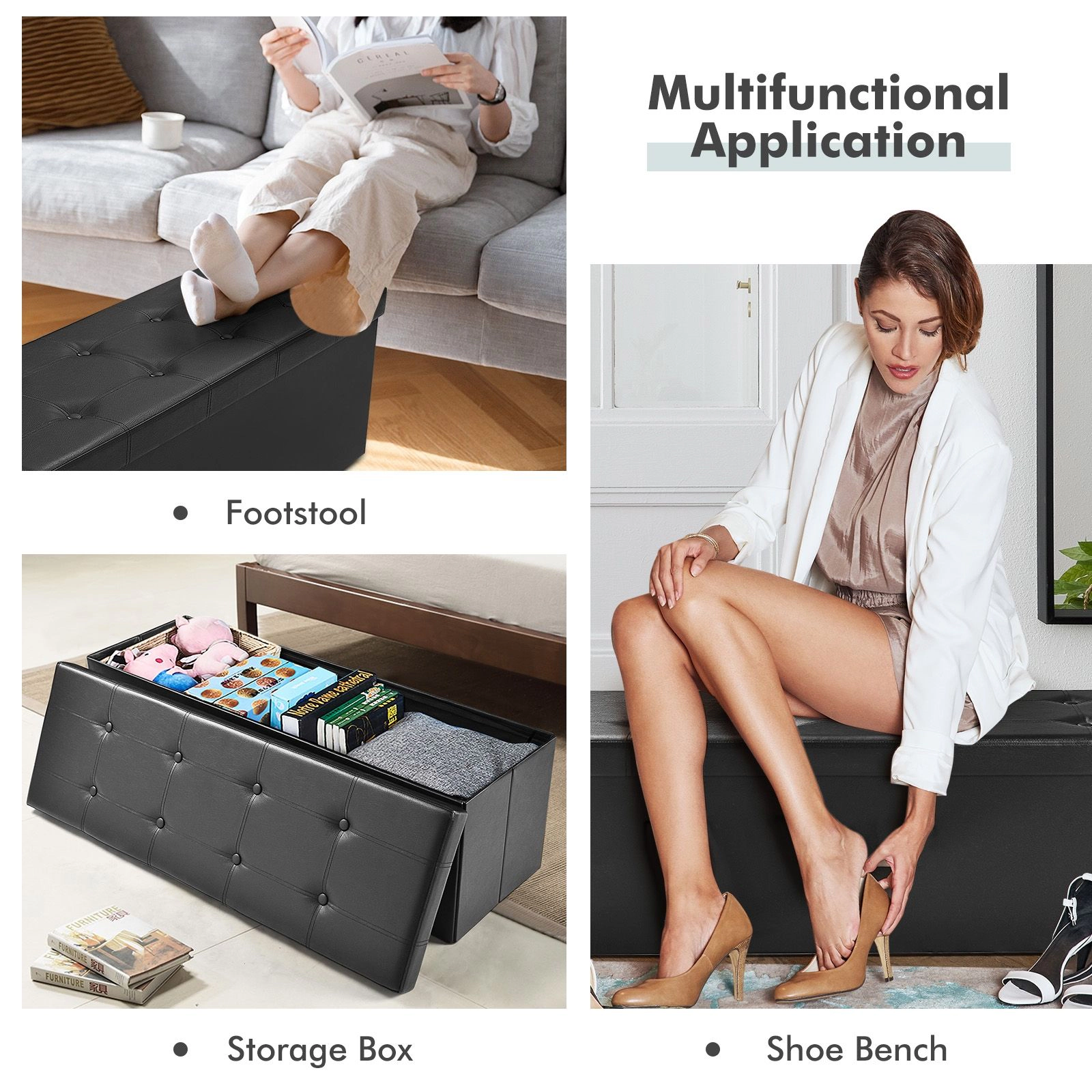SlickBlue Tufted Folding Storage Ottoman Bench with 660 lb Capacity