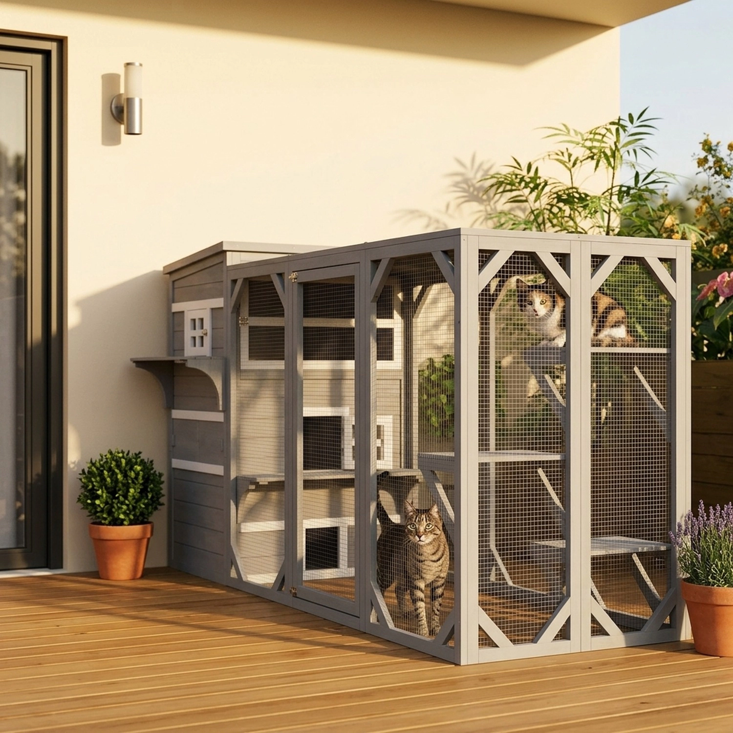 HONGGE Outdoor Cat House 3-Tier Kitty Shelter with 5 Escape Doors Weather Resistant